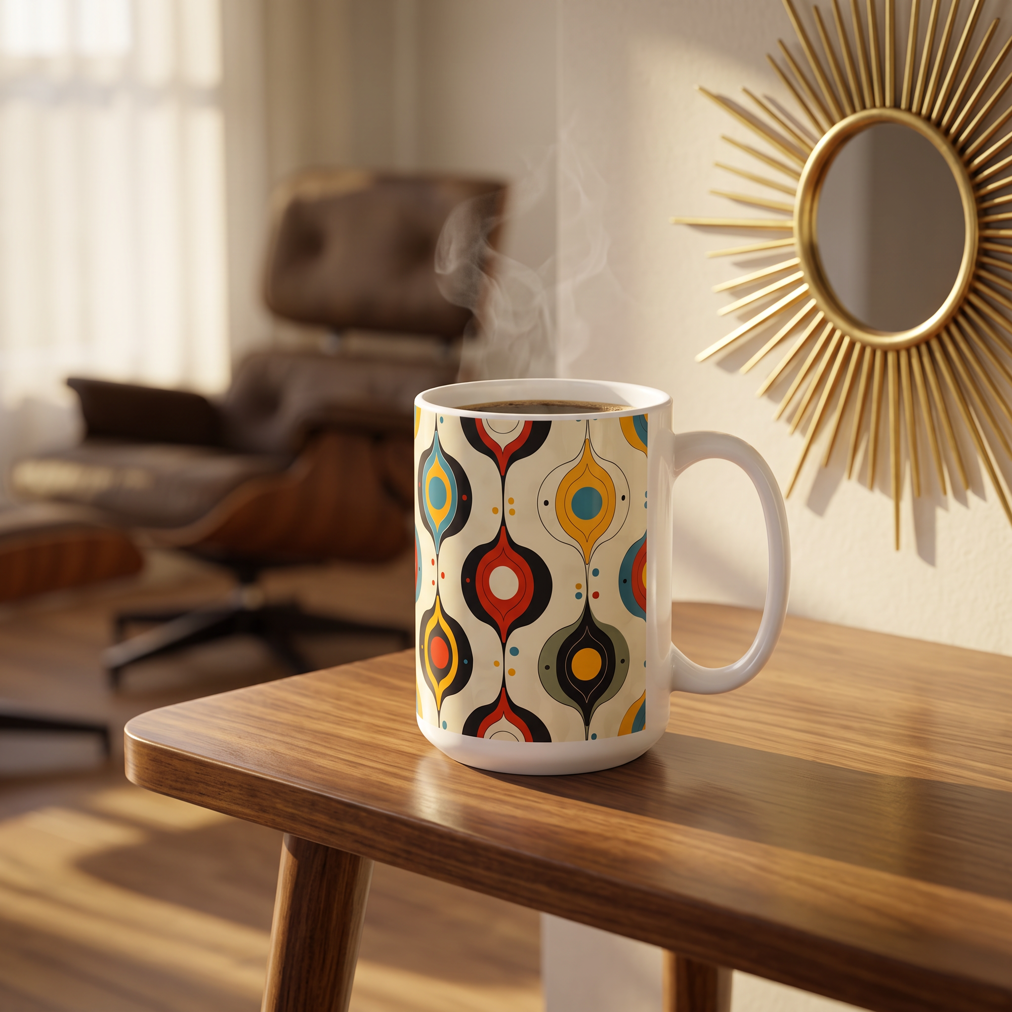 Retro Swinging Baubles Ceramic Mug - 15 oz. - Swing into Retro Charm with Every Sip!