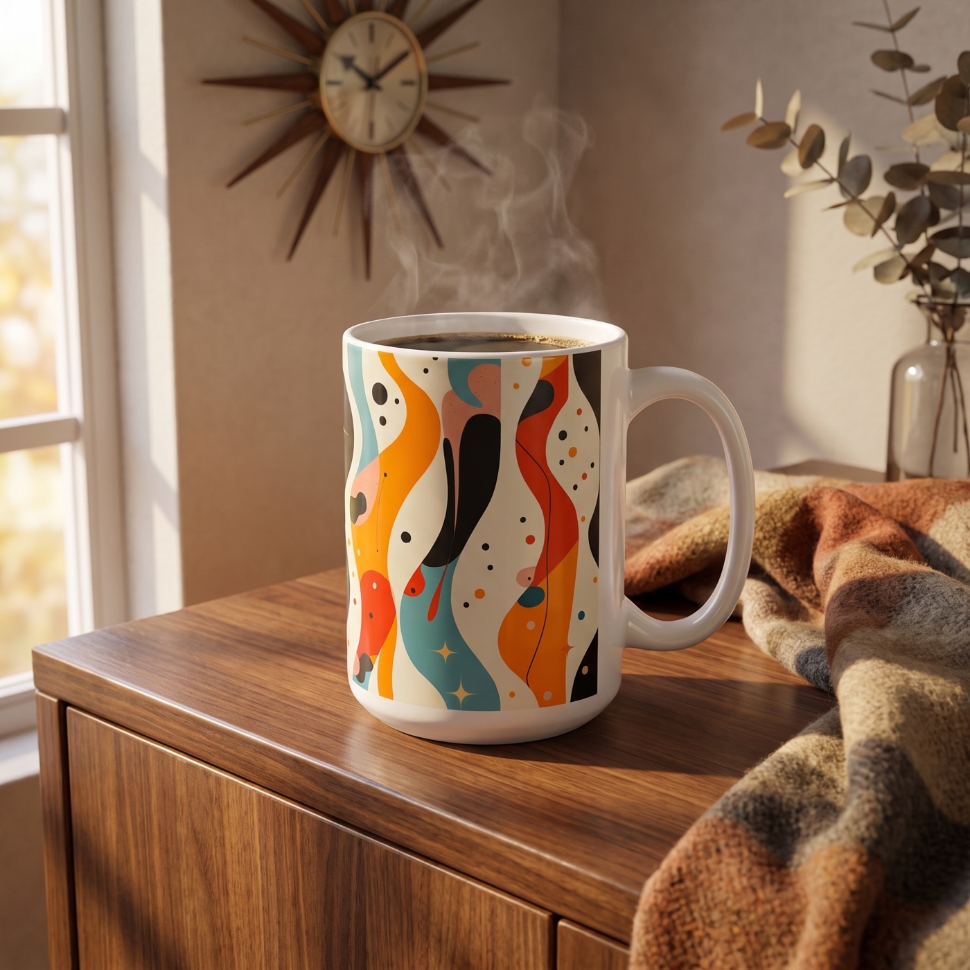 Midcentury Autumn Spacewaves Ceramic Mug - 15 oz. - Ride the Retro Wav