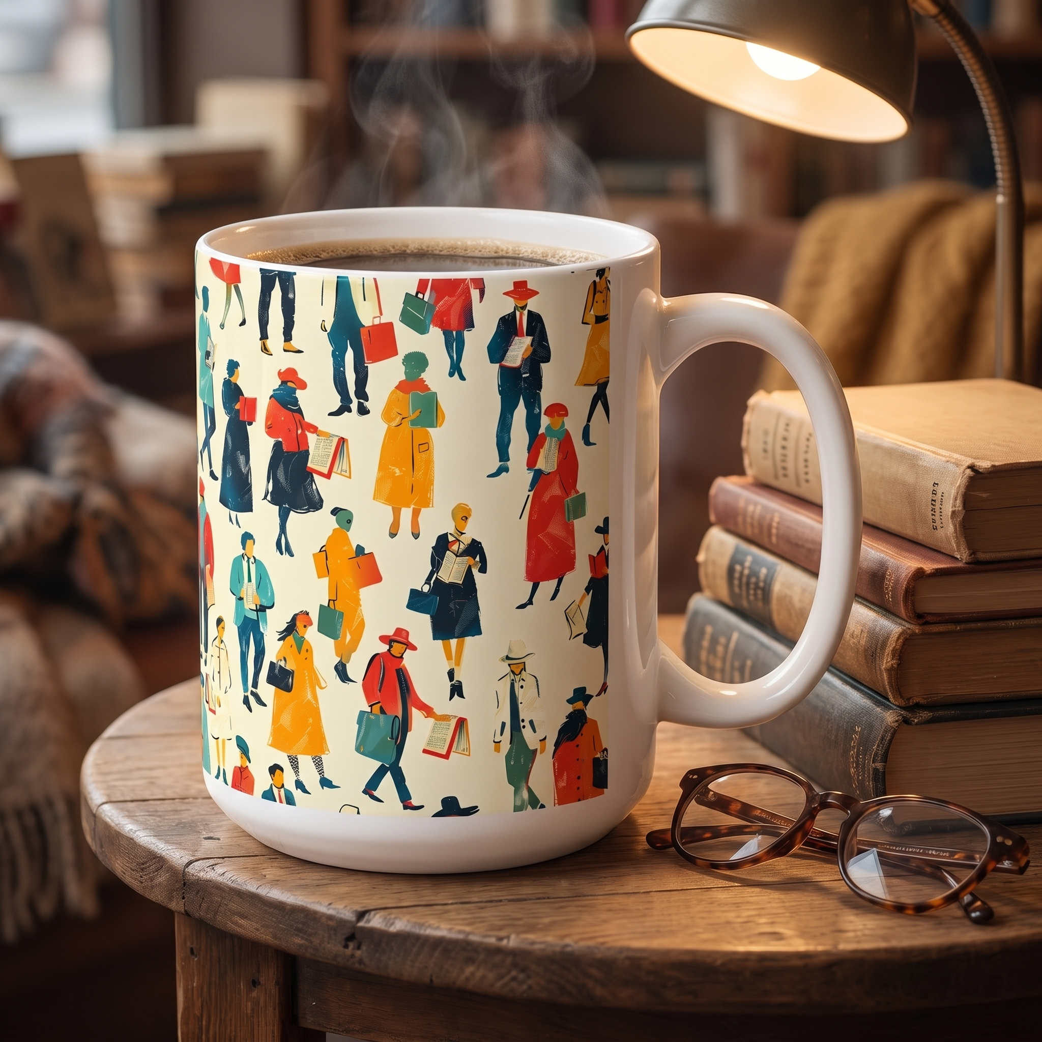 Literary People ceramic mug with its matching insulated tumbler