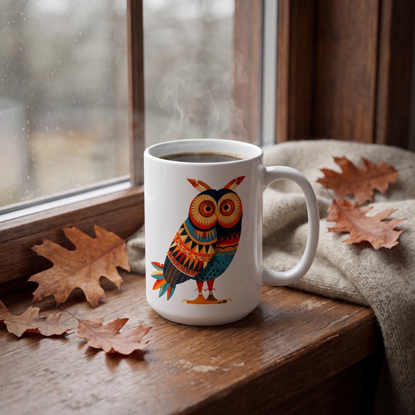 Autumn Owl Wisdom Ceramic Mug - 15 oz. - Sip the Wisdom of the Wild th