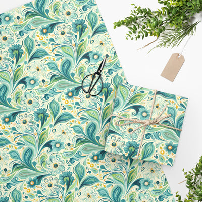 Whimsical Teal Floral Garden Wrapping Paper.  Wrap Your Gifts in a Whimsy Wonderland! Available in 2 sizes.