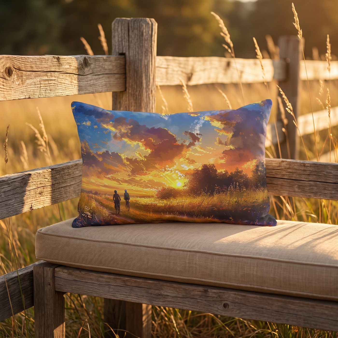 Golden Sunset Ride Outdoor Lumbar Pillow - Spun Polyester - Double-Sid
