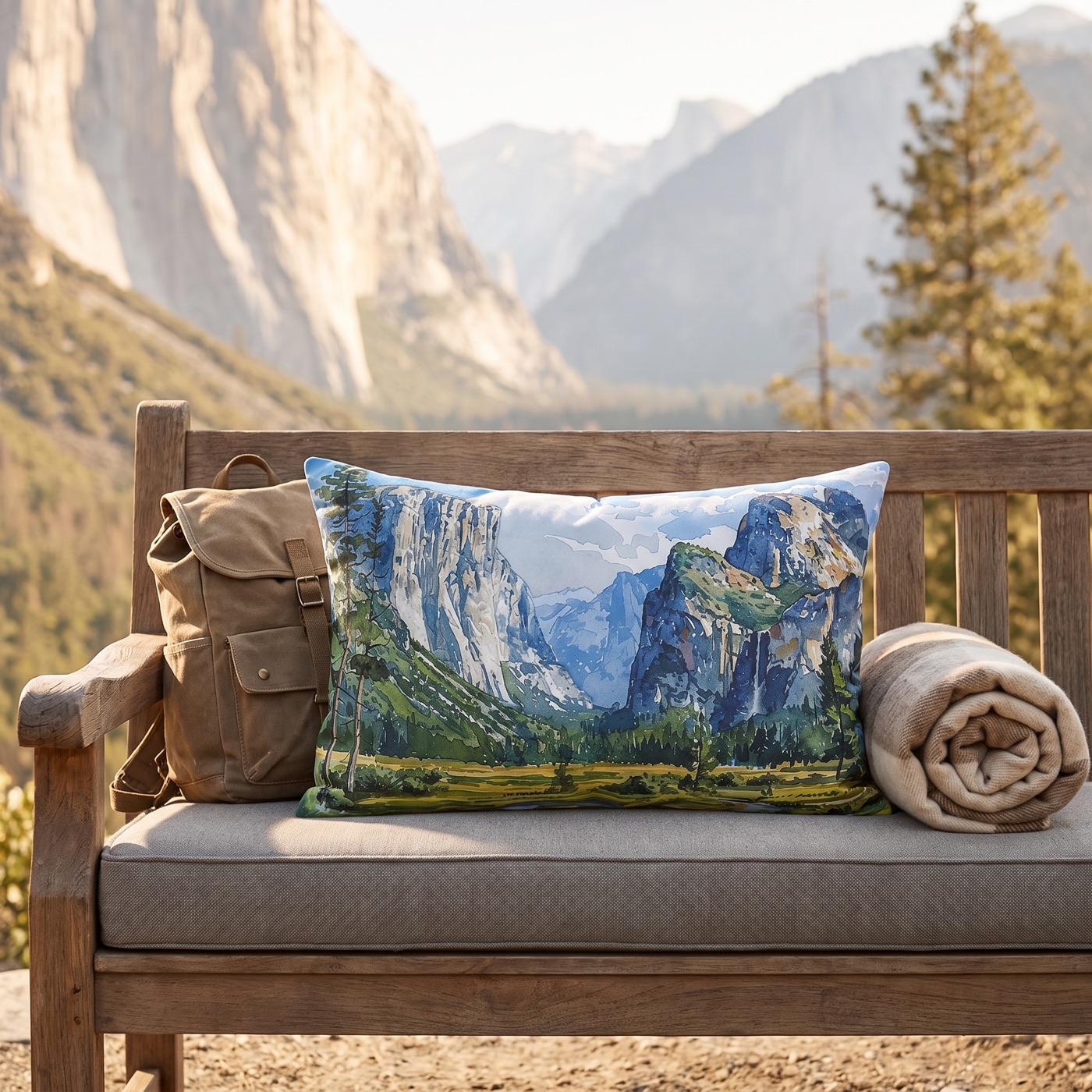 Yosemite Valley Vista Outdoor Lumbar Pillow - Spun Polyester - Double-