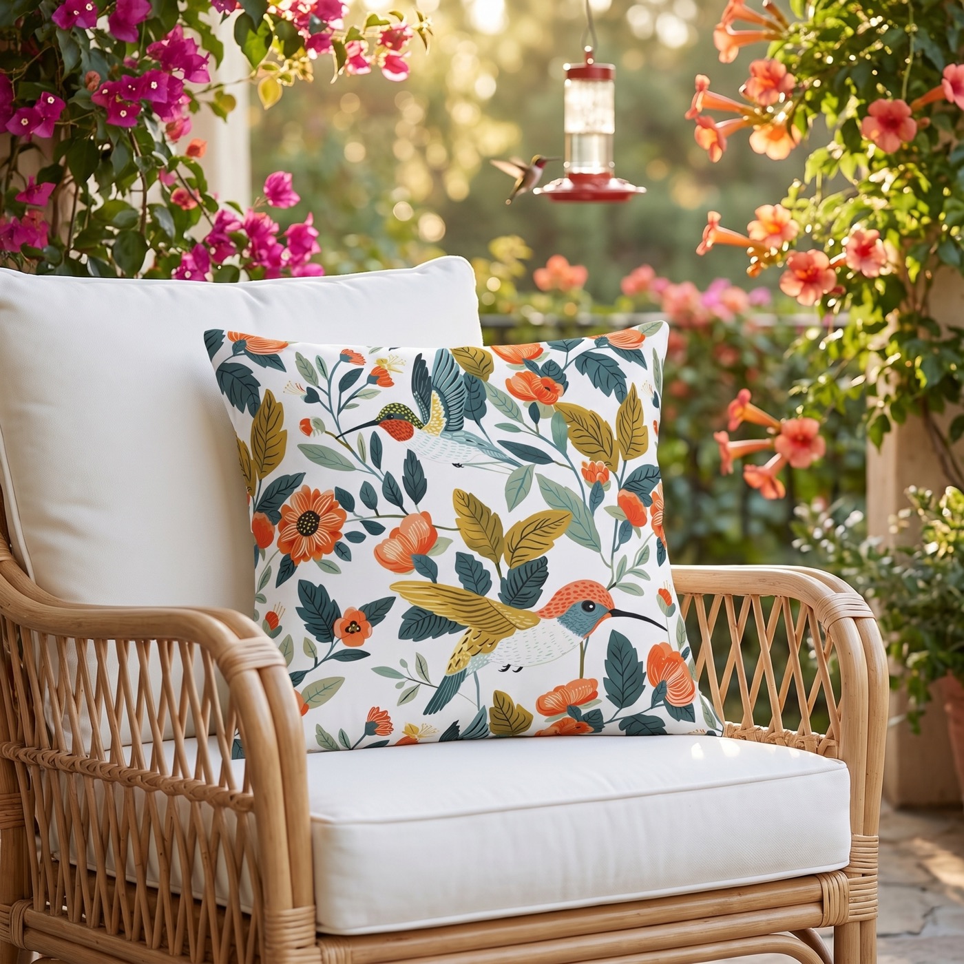 Hummingbird Harmony Square Outdoor Pillow - Spun Polyester - Double-Si