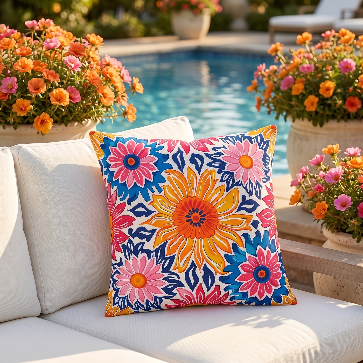 Sunsplash Petals Square Outdoor Pillow - Spun Polyester - Double-Sided