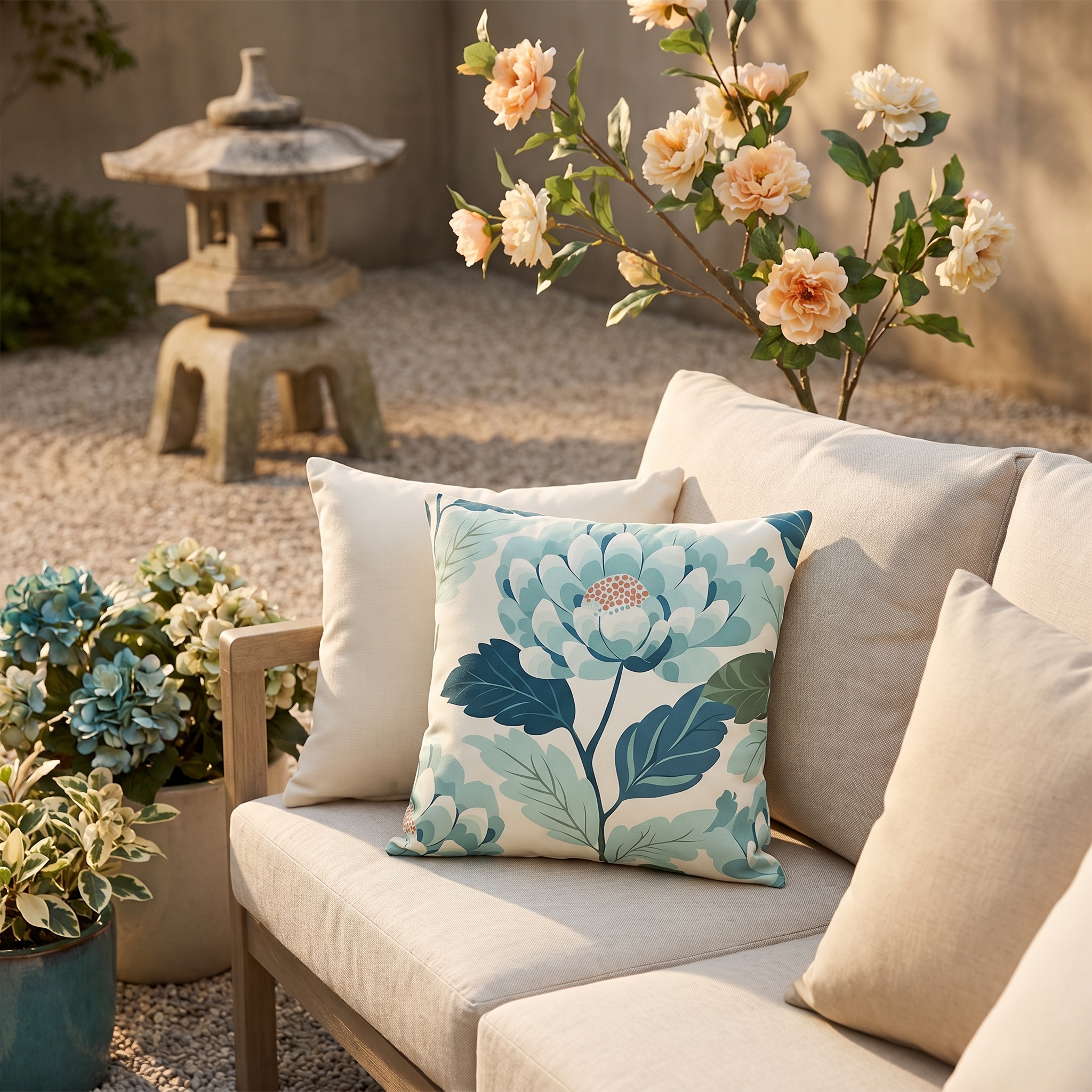 Zen Flower Square Outdoor Pillow - Spun Polyester - Double-Sided Print - UV-Resistant - Water-Resistant - Available in 3 sizes.