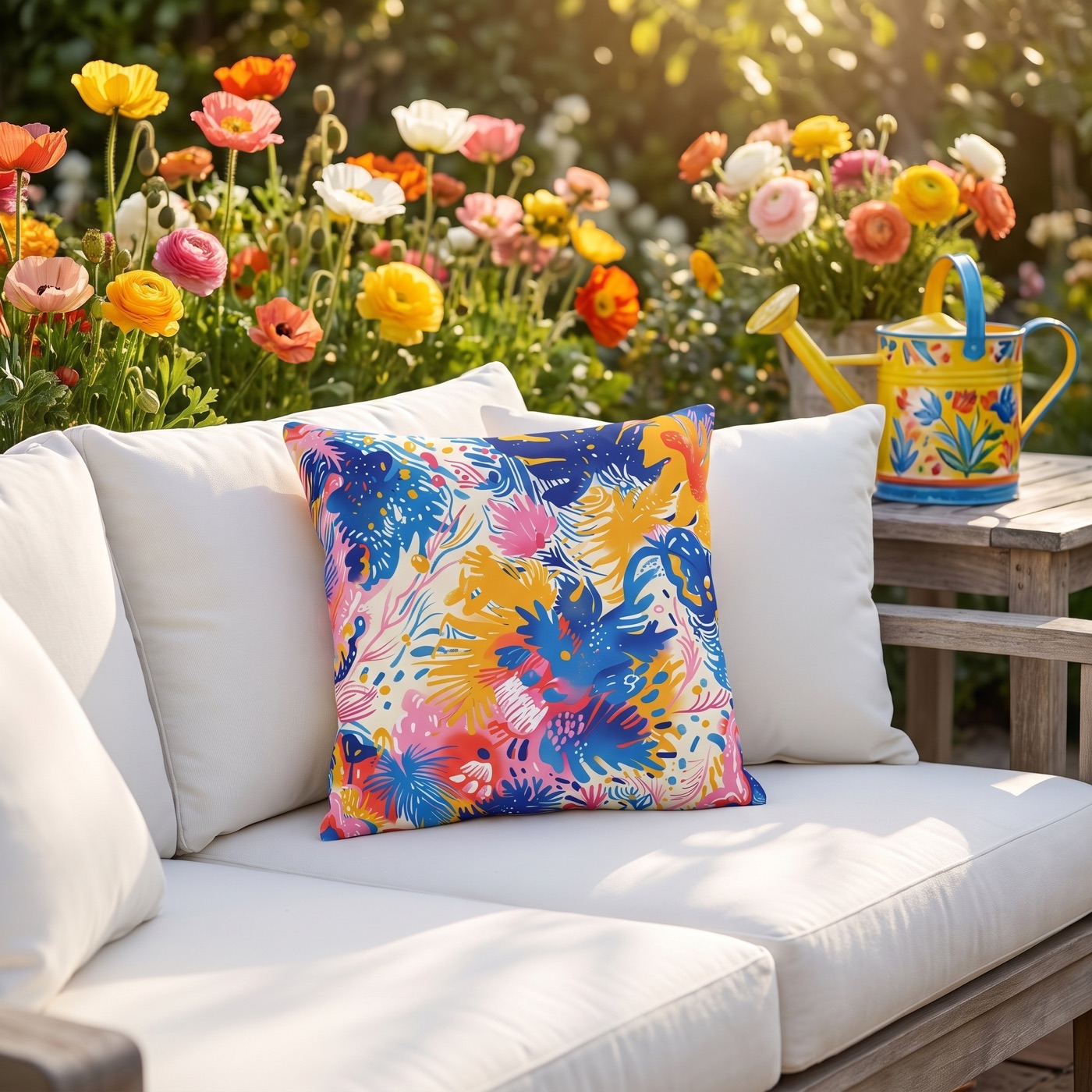 Splatter Blossom Square Outdoor Pillow - Spun Polyester - Double-Sided