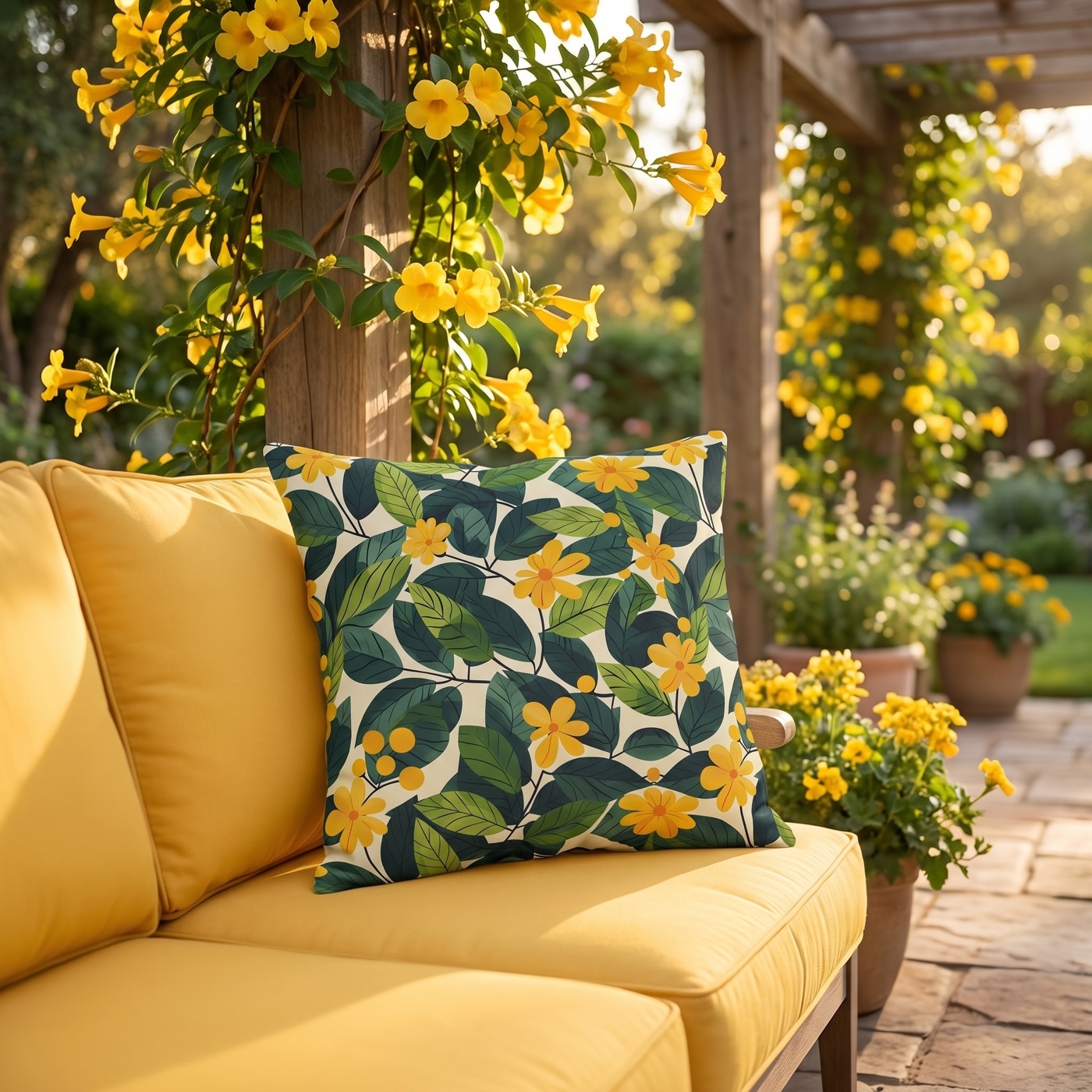 Sunshine Vines Square Outdoor Pillow - Spun Polyester - Double-Sided P