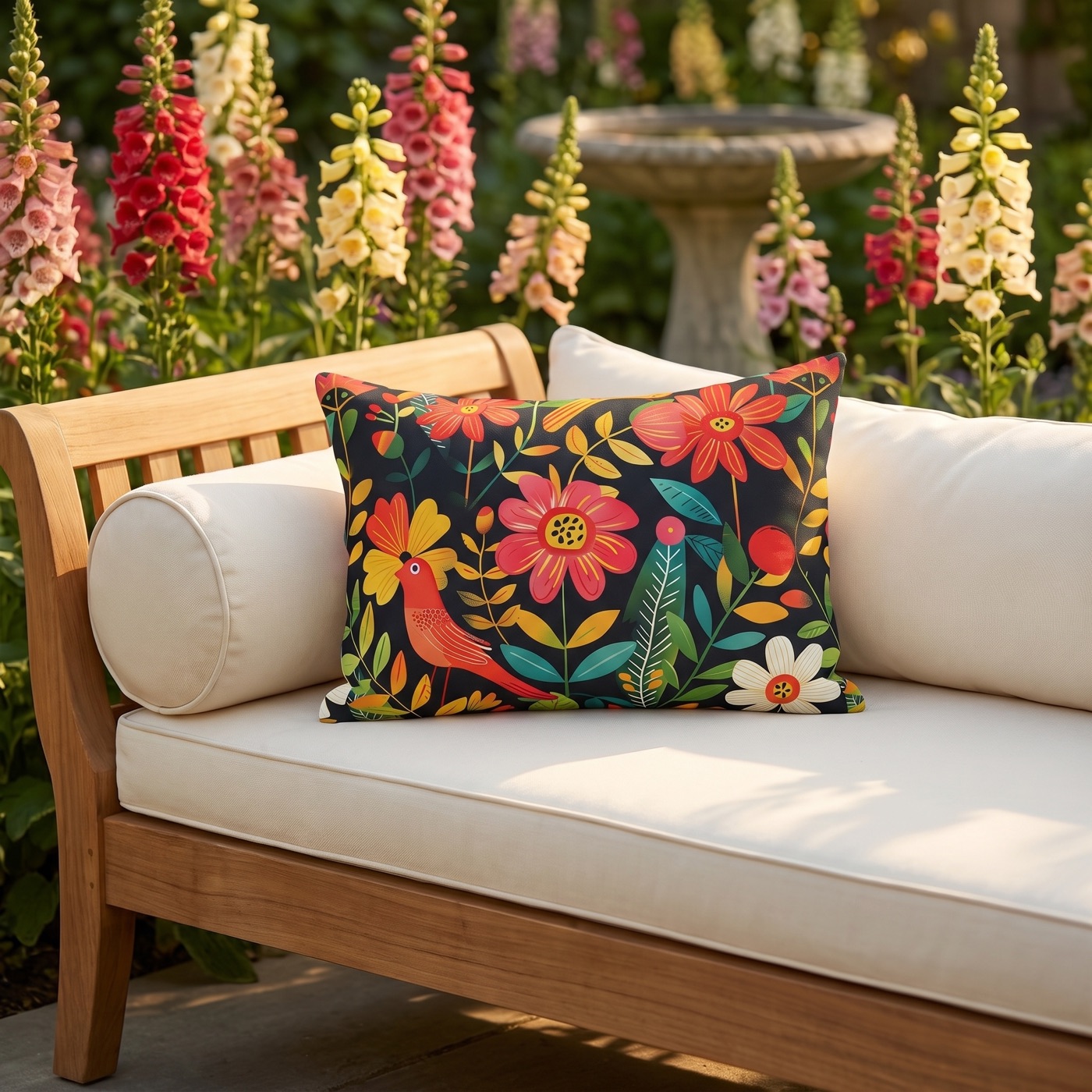 Blooming Bird Wonderland Outdoor Lumbar Pillow - Spun Polyester - Doub
