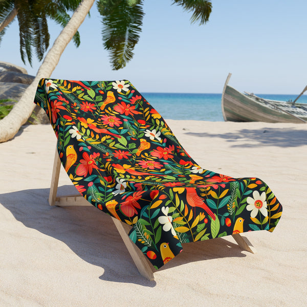 Blooming Bird Wonderland Luxurious Beach Towel - Wrap Yourself in Whim