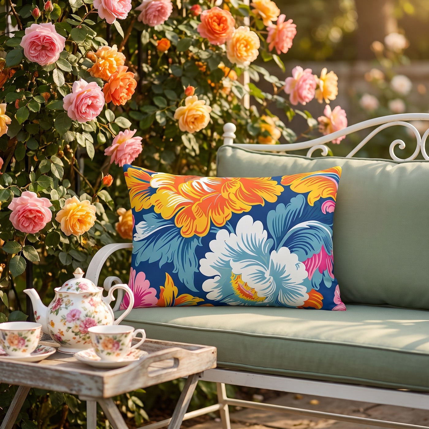 Chintz Charm Outdoor Lumbar Pillow - Spun Polyester - Double-Sided Pri