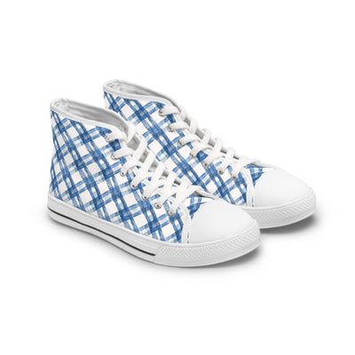 Blue Breeze Gingham Ladies' High Top Sneakers - Elevate Your Stride - 