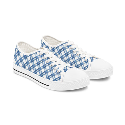 Blue Breeze Gingham Ladies' Low Top Sneakers - Gingham Charm Meets Con