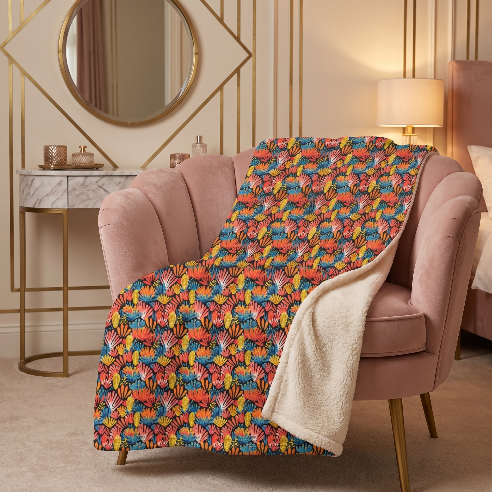 Coral Plume Sherpa Fleece Blanket - Wrap Up in Whimsy - Dive into Cozy Coral Comfort! Available in 2 sizes.