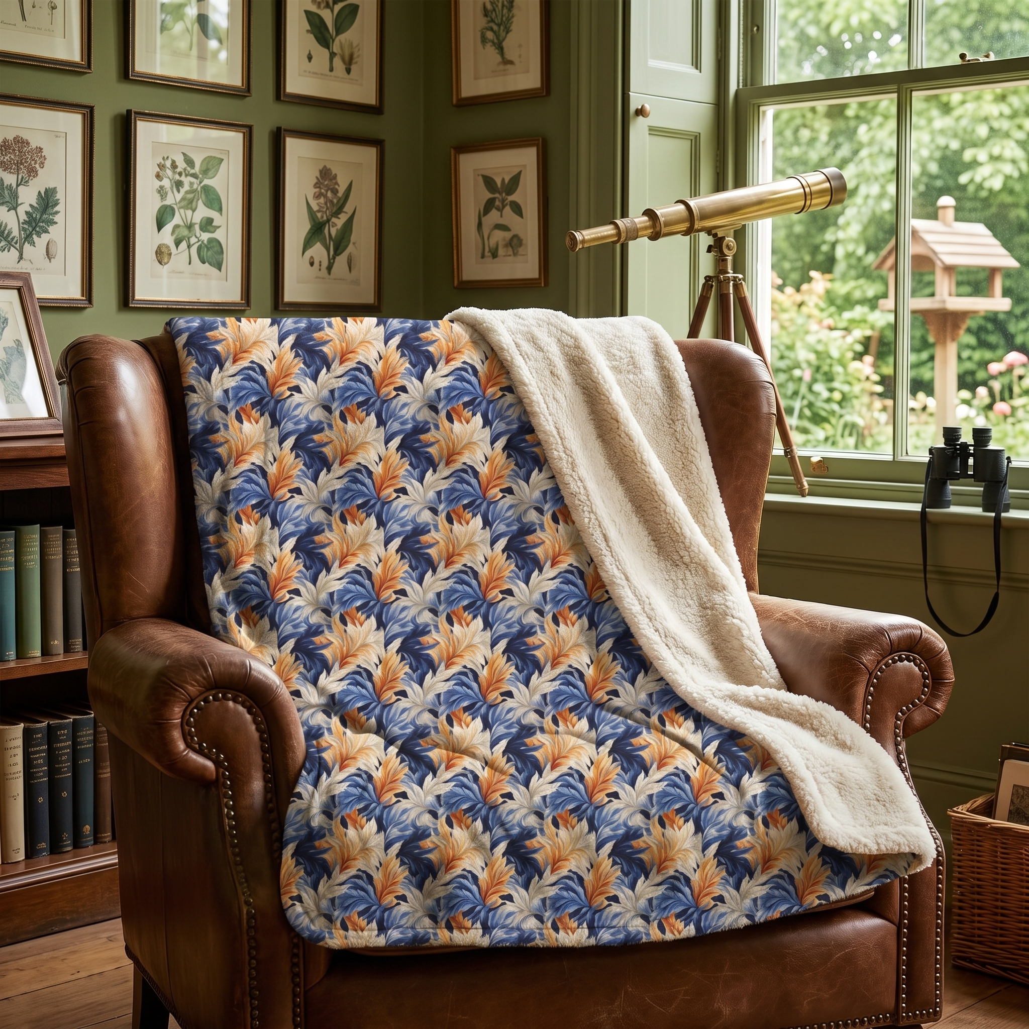 Feathered Fresco Fusion Sherpa Fleece Blanket - Wrap Yourself in Whimsy - A Tapestry of Comfort and Style! Available in 2 sizes.