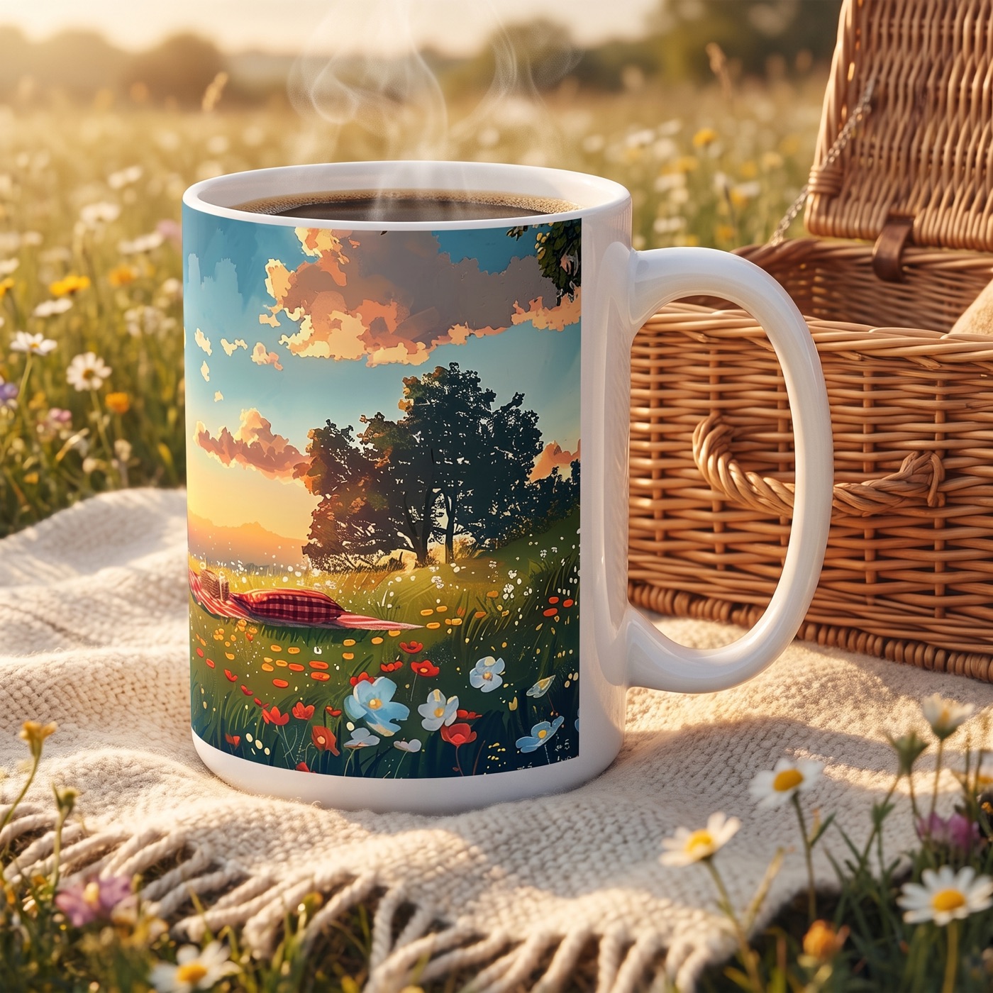 Meadow Picnic Ceramic Mug - 15 oz. - A Sip of Serenity, a Dash of Natu