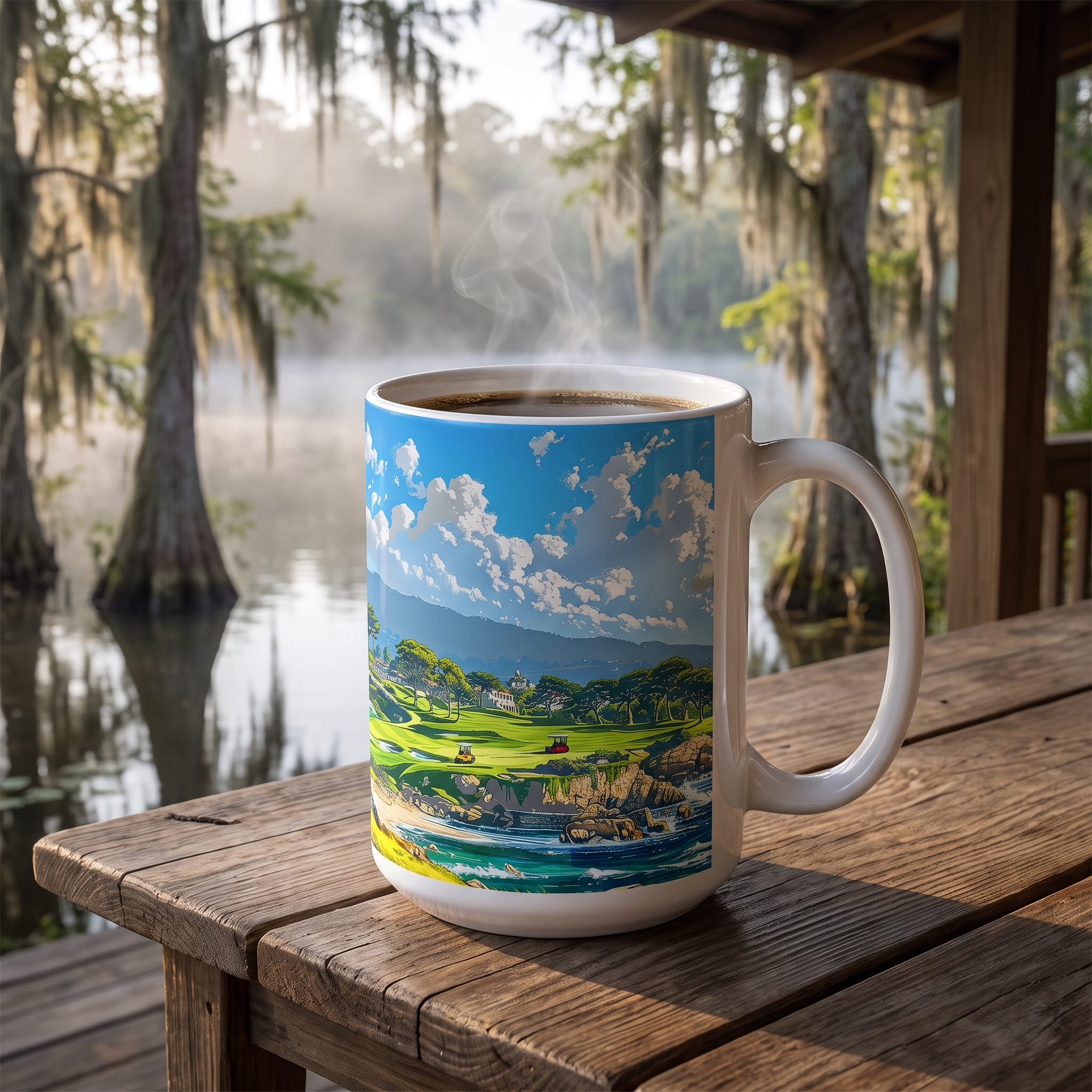 Cypress Shores Retreat Ceramic Mug - 15 oz - Sip in Style with our Coastal Golf Mug!
