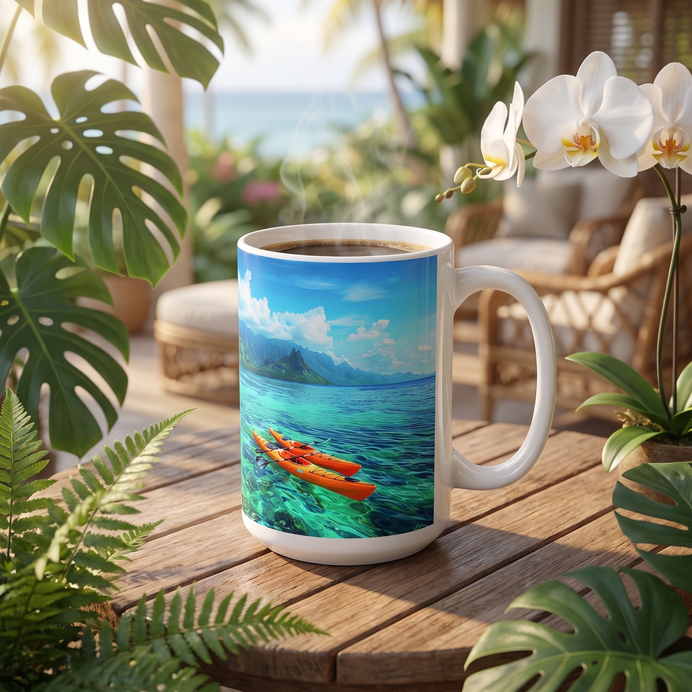 Tropical Serenity Ceramic Mug 15 oz. Sip in Paradise!