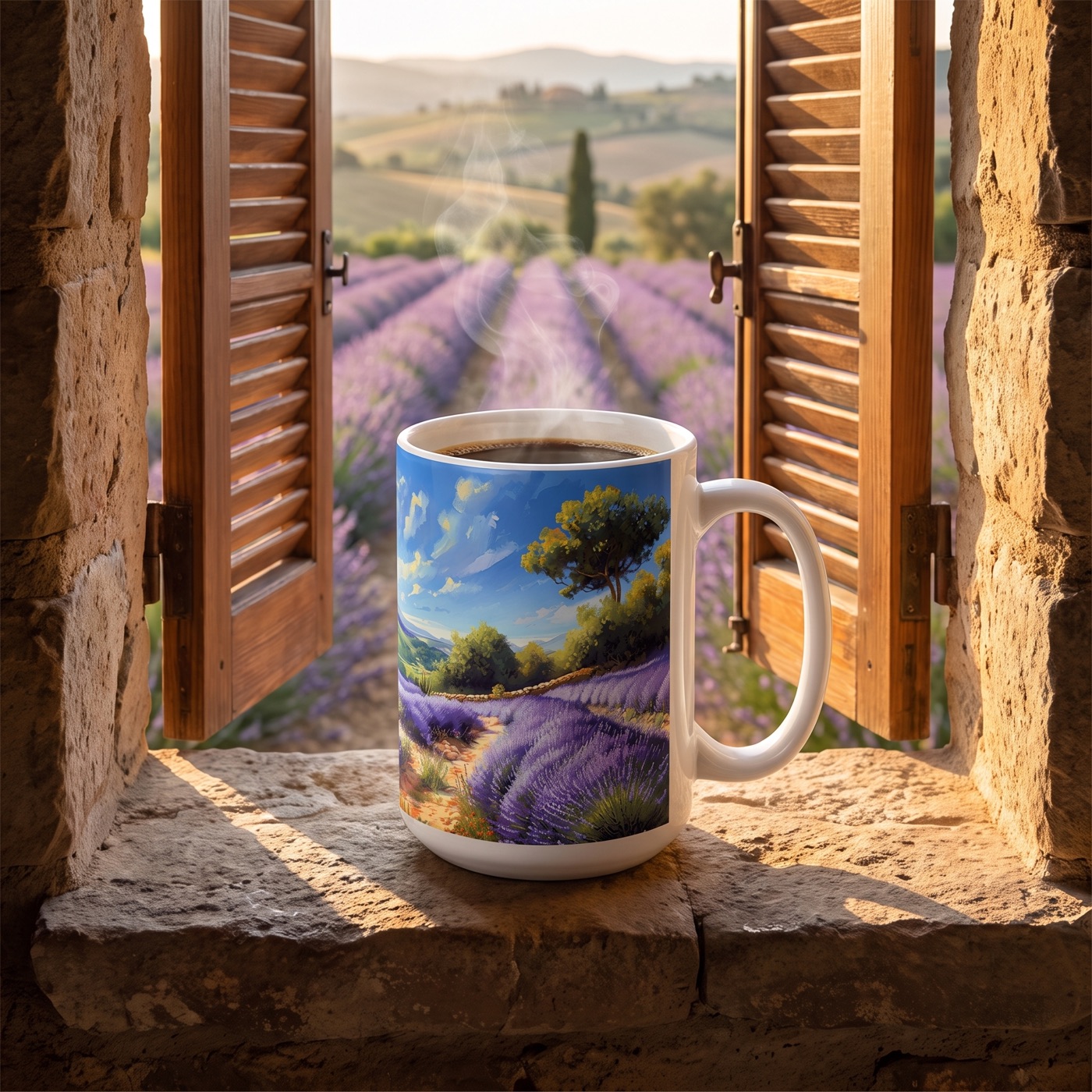 Tuscan Lavender Dreams Ceramic Mug - 15 oz. - Sip the Serenity of the