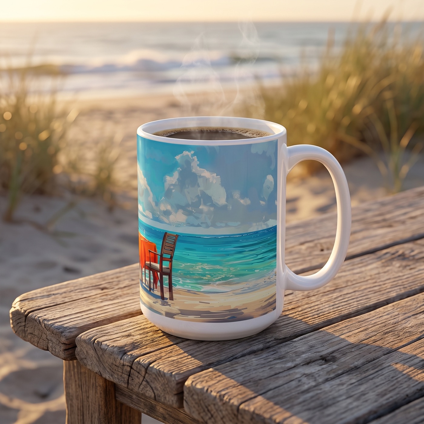 Beachside Dinner Delight Ceramic Mug - 15 oz. - Sip the Romance of a S