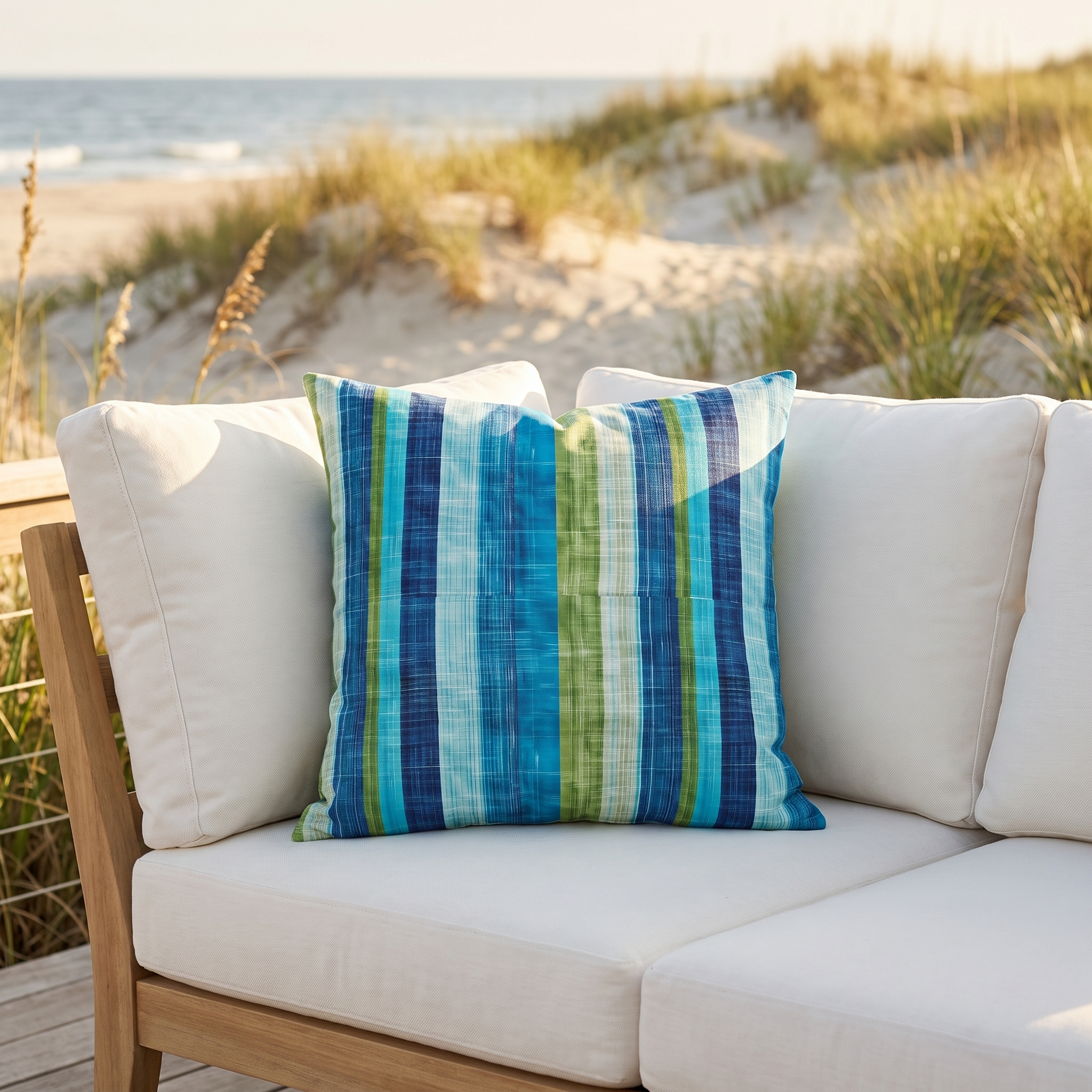Ocean Whisper Stripes Square Outdoor Pillow - Spun Polyester - Double-Sided Print - UV-Resistant - Water-Resistant - Available in 3 sizes.