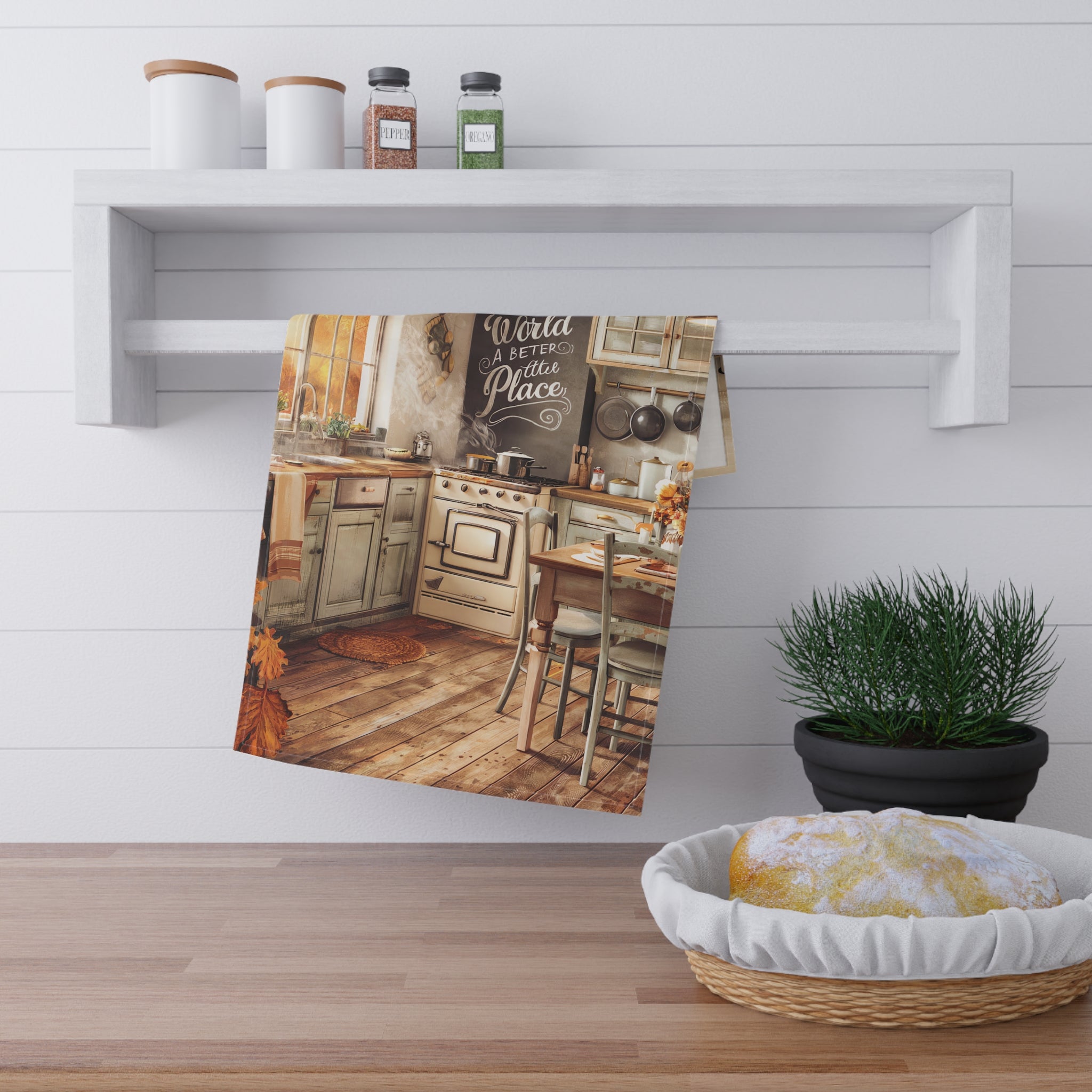 Autumn Hearth Kitchen Towel - Cotton Twill - 18" x 30" - Stir in Some Warmth - Bake the World a Better Place!