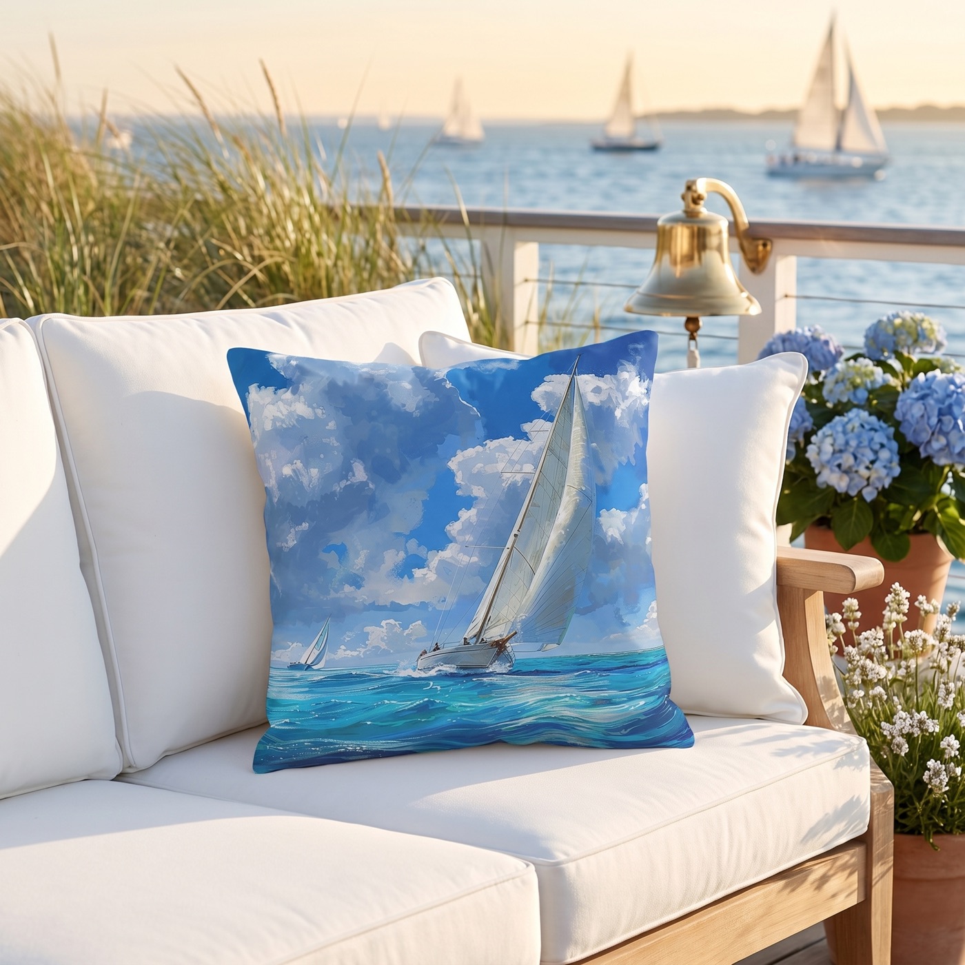 Ocean Breeze Sailing Square Outdoor Pillow - Spun Polyester - Double-S