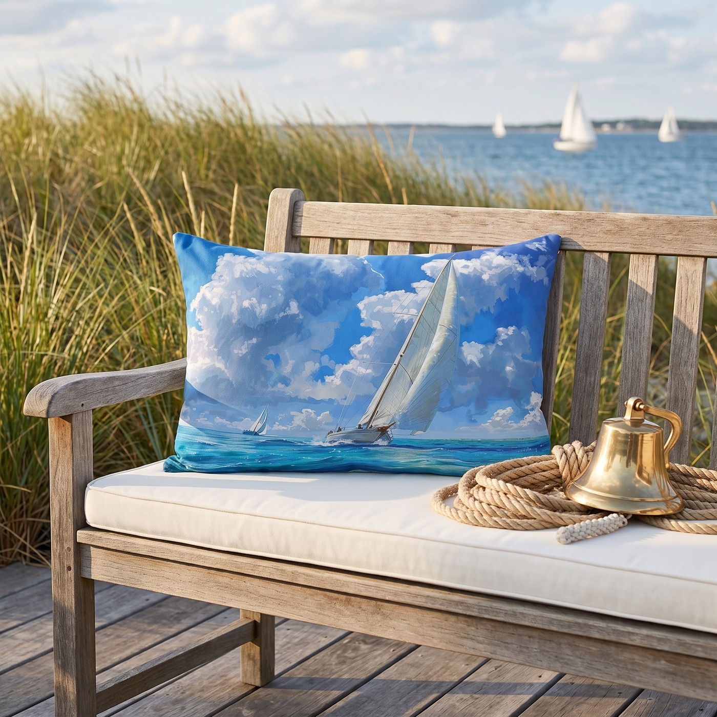 Ocean Breeze Sailing Outdoor Lumbar Pillow - Spun Polyester - Double-S