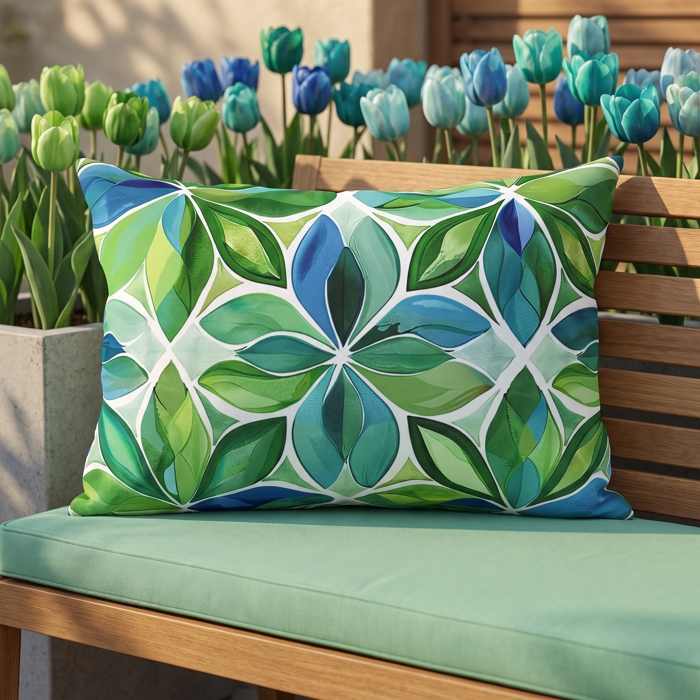 Spring Geo Flowers Outdoor Lumbar Pillow - Spun Polyester - Double-Sid