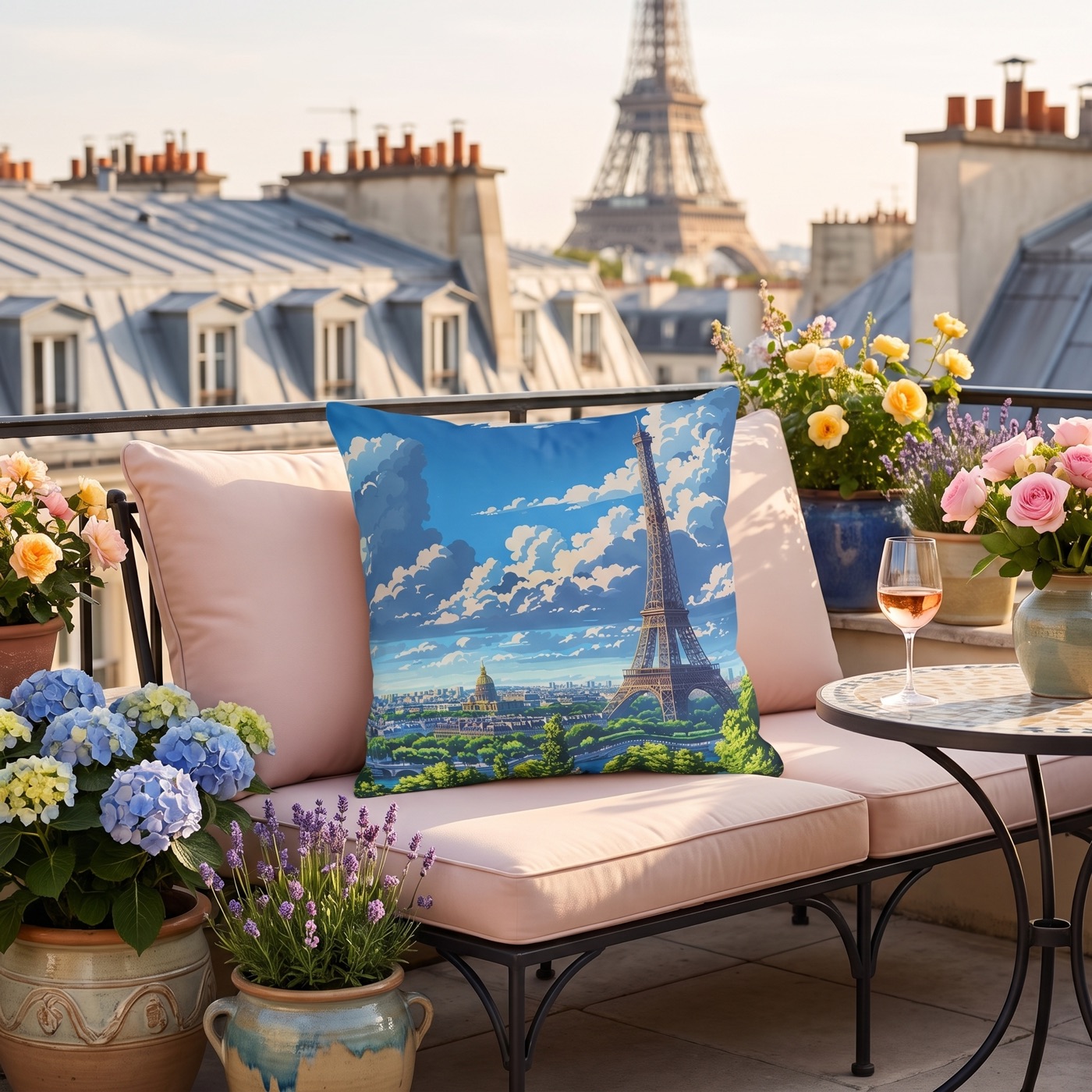 Parisian Eiffel Tower Dreamscape Square Outdoor Pillow - Spun Polyeste