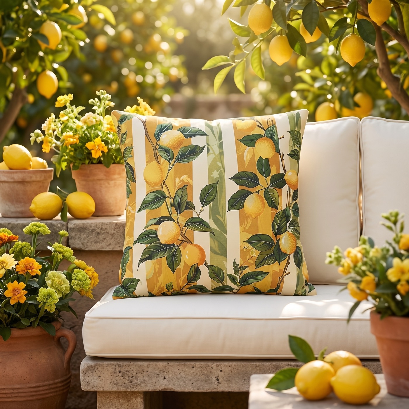 Lemon Grove Elegance Square Outdoor Pillow - Spun Polyester - Double-S