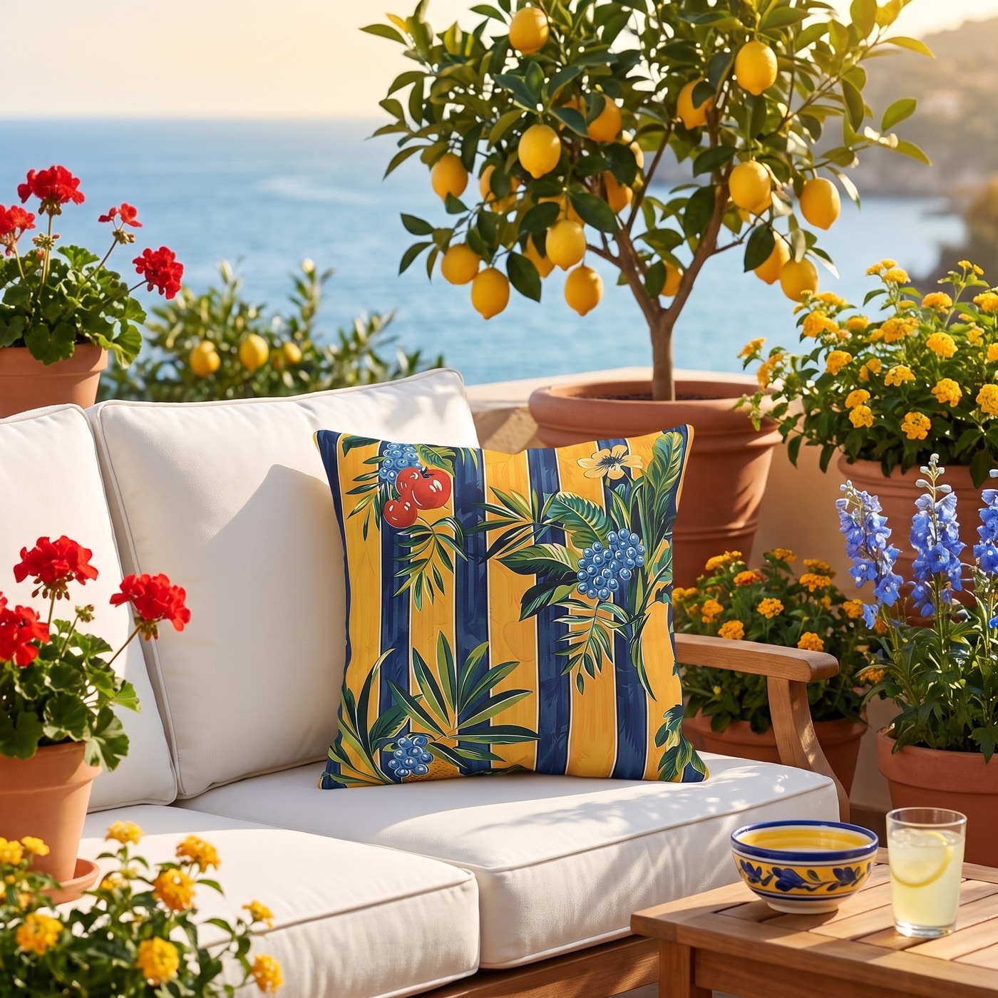 Riviera Fruitscape Square Outdoor Pillow - Spun Polyester - Double-Sid