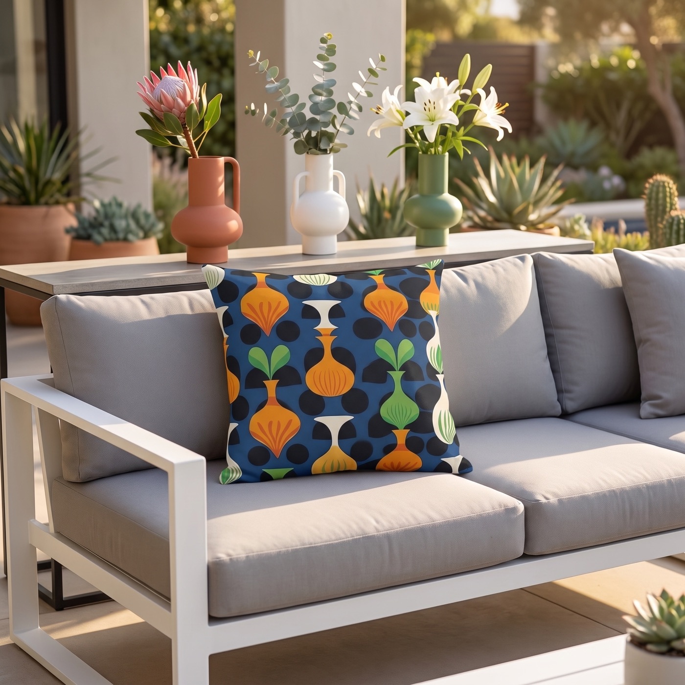 Mod Floating Vases Square Outdoor Pillow - Spun Polyester - Double-Sid