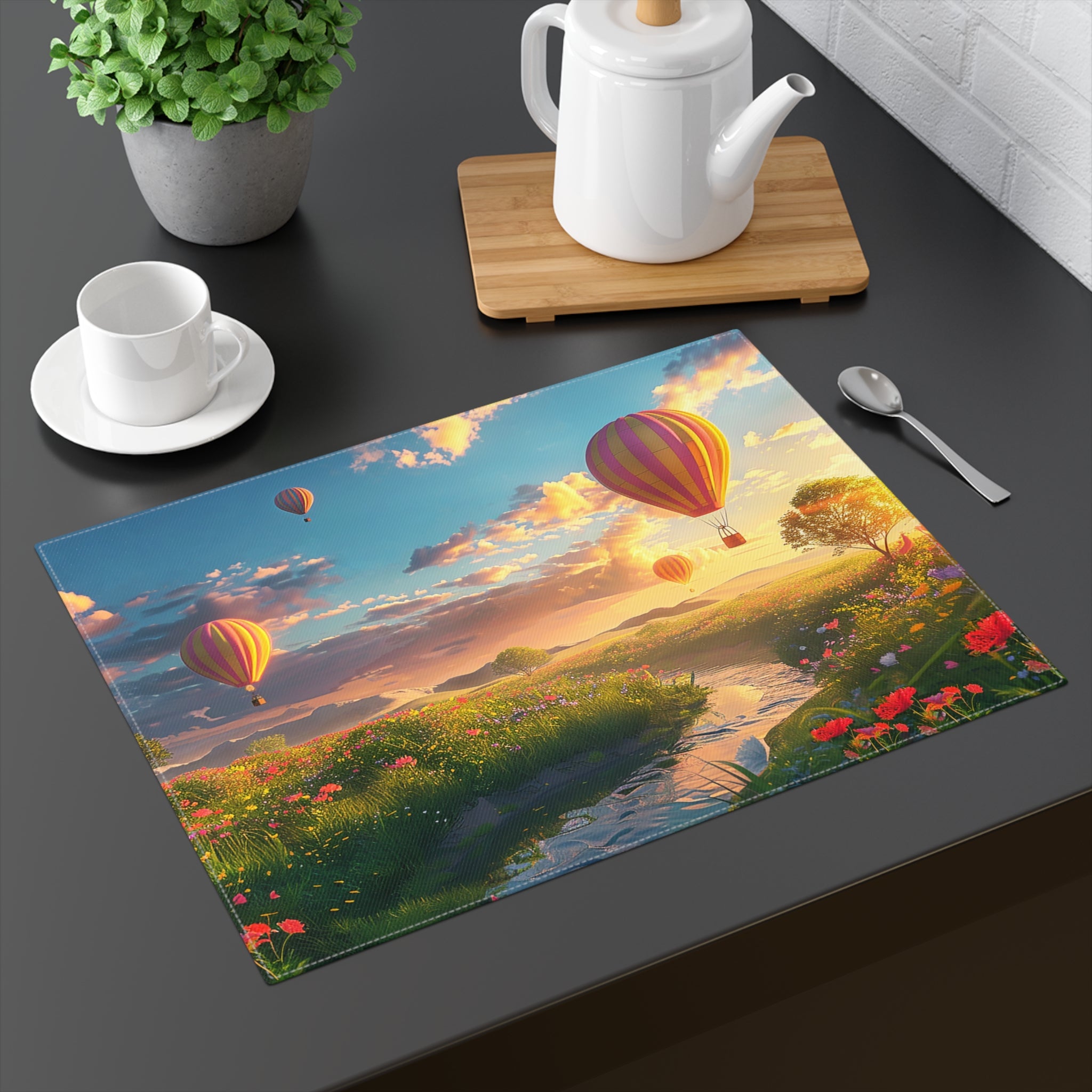 Hot Air Balloons at Sunrise Placemat - Soar into Serenity with Every M