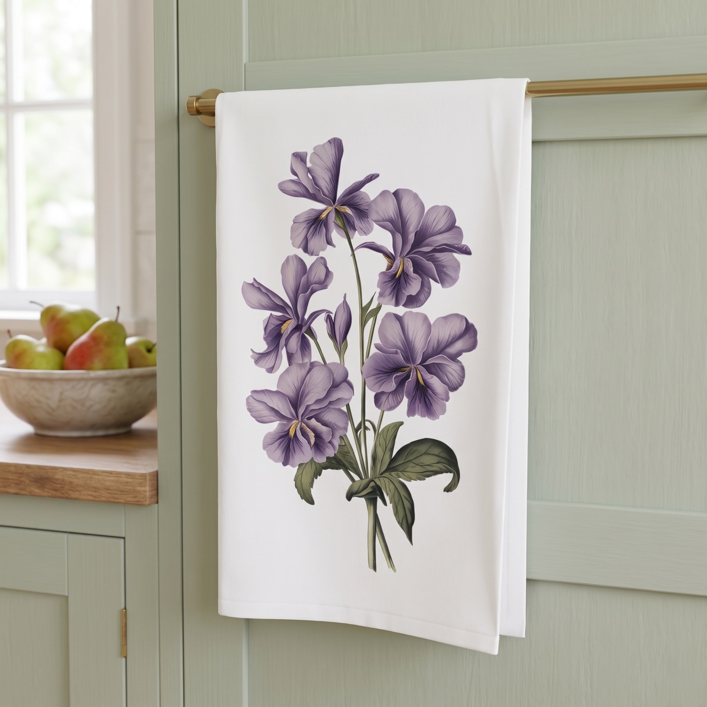 February Birth Month Flower - Violets Tea Towel - 100% Cotton - 28" x 