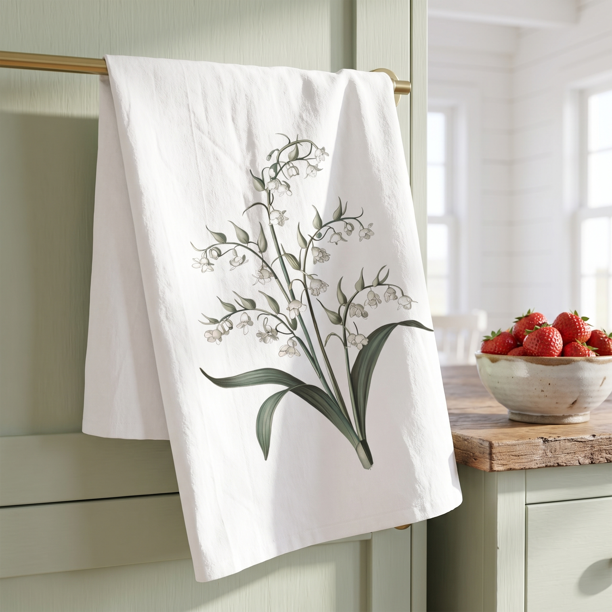May Birth Month Flower - Lily of the Valley Tea Towel - 100% Cotton - 28" x 28" - From our Blooming Celebration Birth Flower Collection.