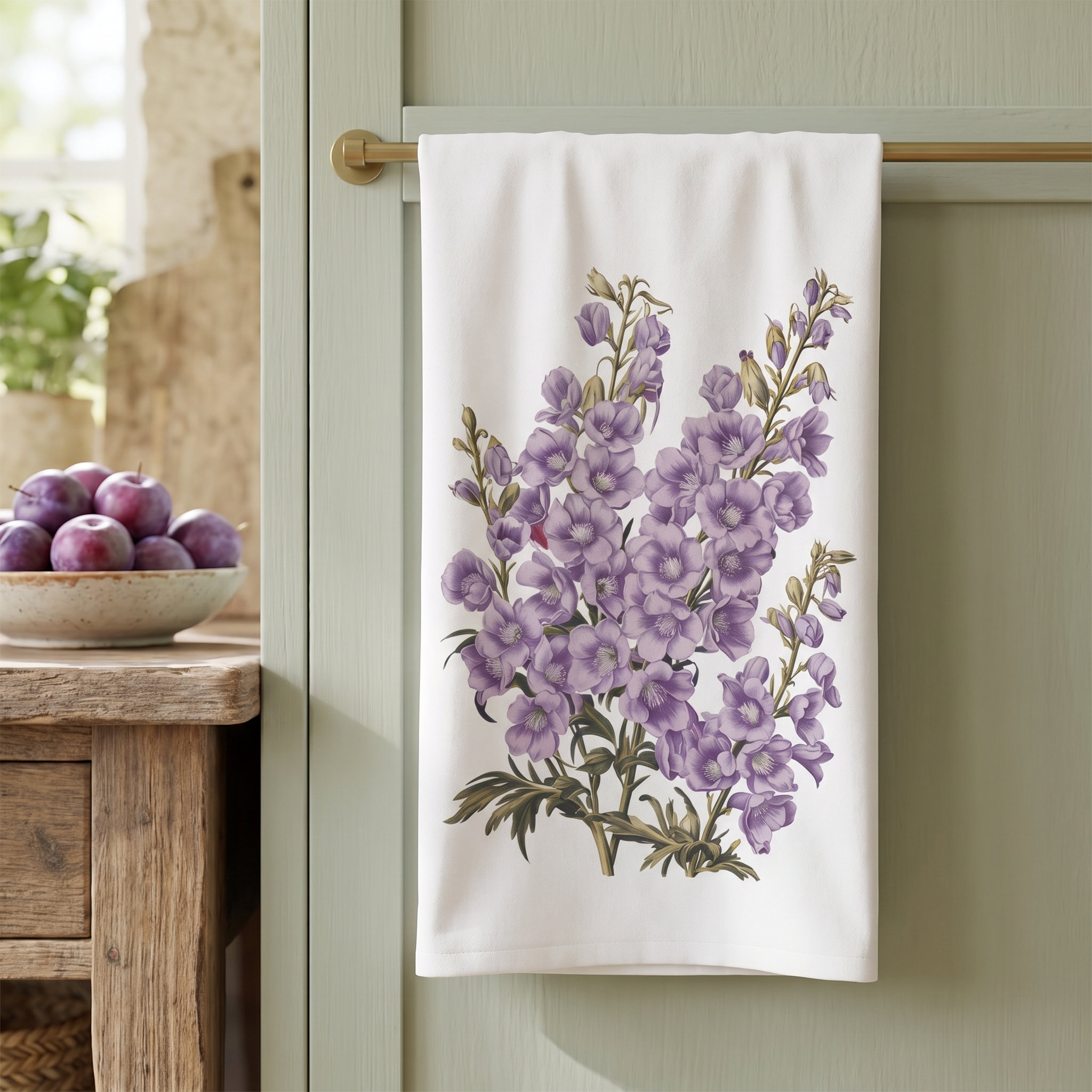July Birth Month Flower - Larkspur Tea Towel - 100% Cotton - 28" x 28" - From our Blooming Celebration Birth Flower Collection.