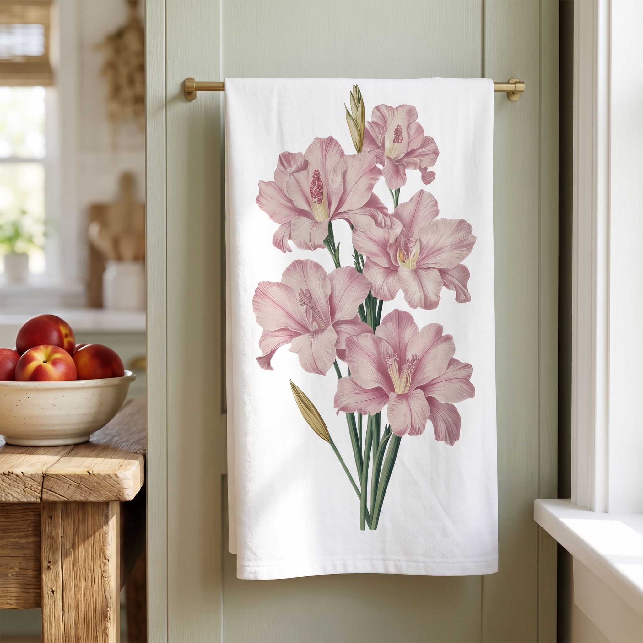 August Birth Month Flower - Gladiolus Tea Towel - 100% Cotton - 28" x 28" - From our Blooming Celebration Birth Flower Collection.