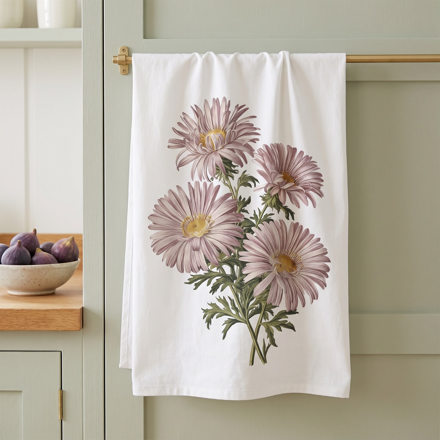 September Birth Month Flower - Aster Tea Towel - 100% Cotton - 28" x 2