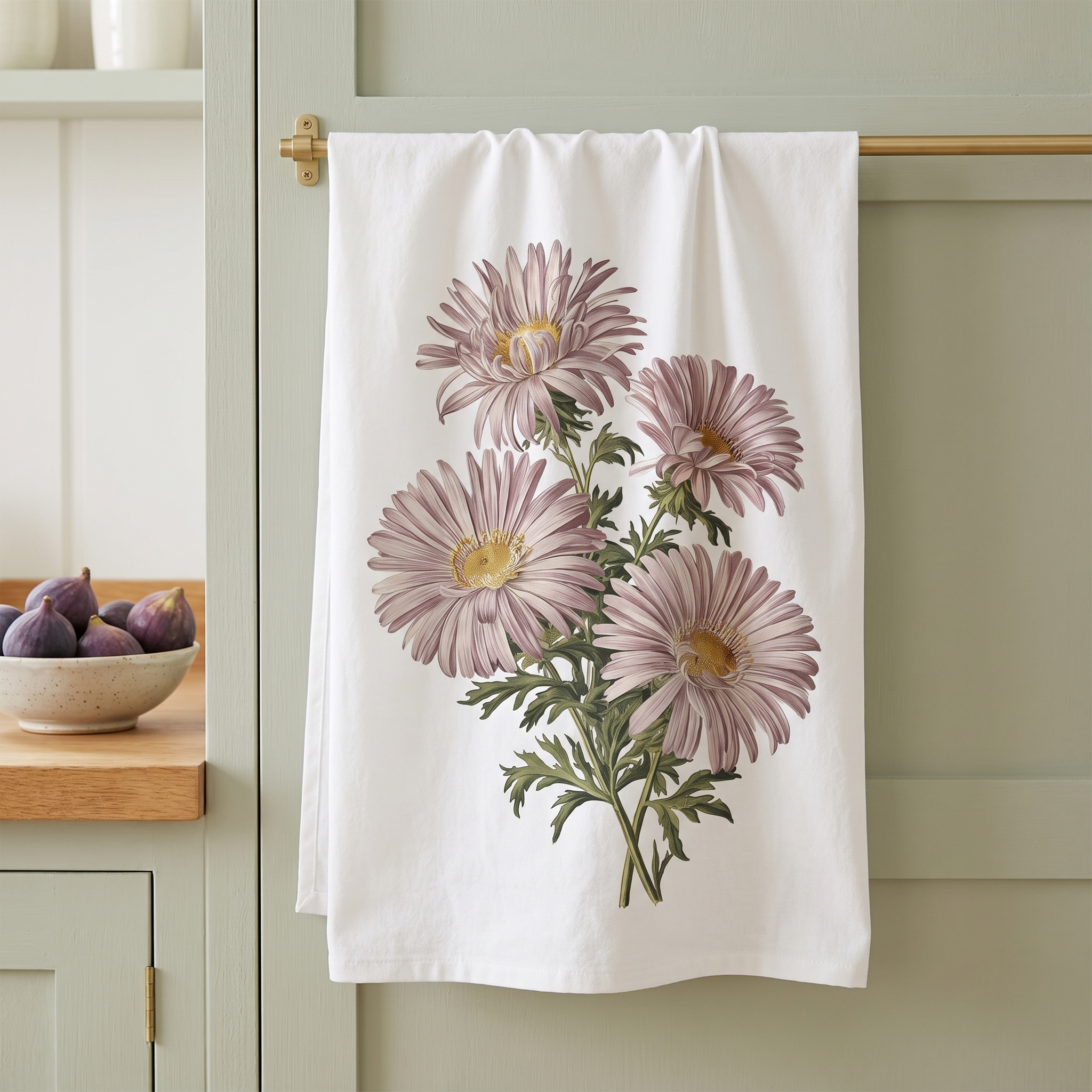 September Birth Month Flower - Aster Tea Towel - 100% Cotton - 28" x 28" - From our Blooming Celebration Birth Flower Collection.