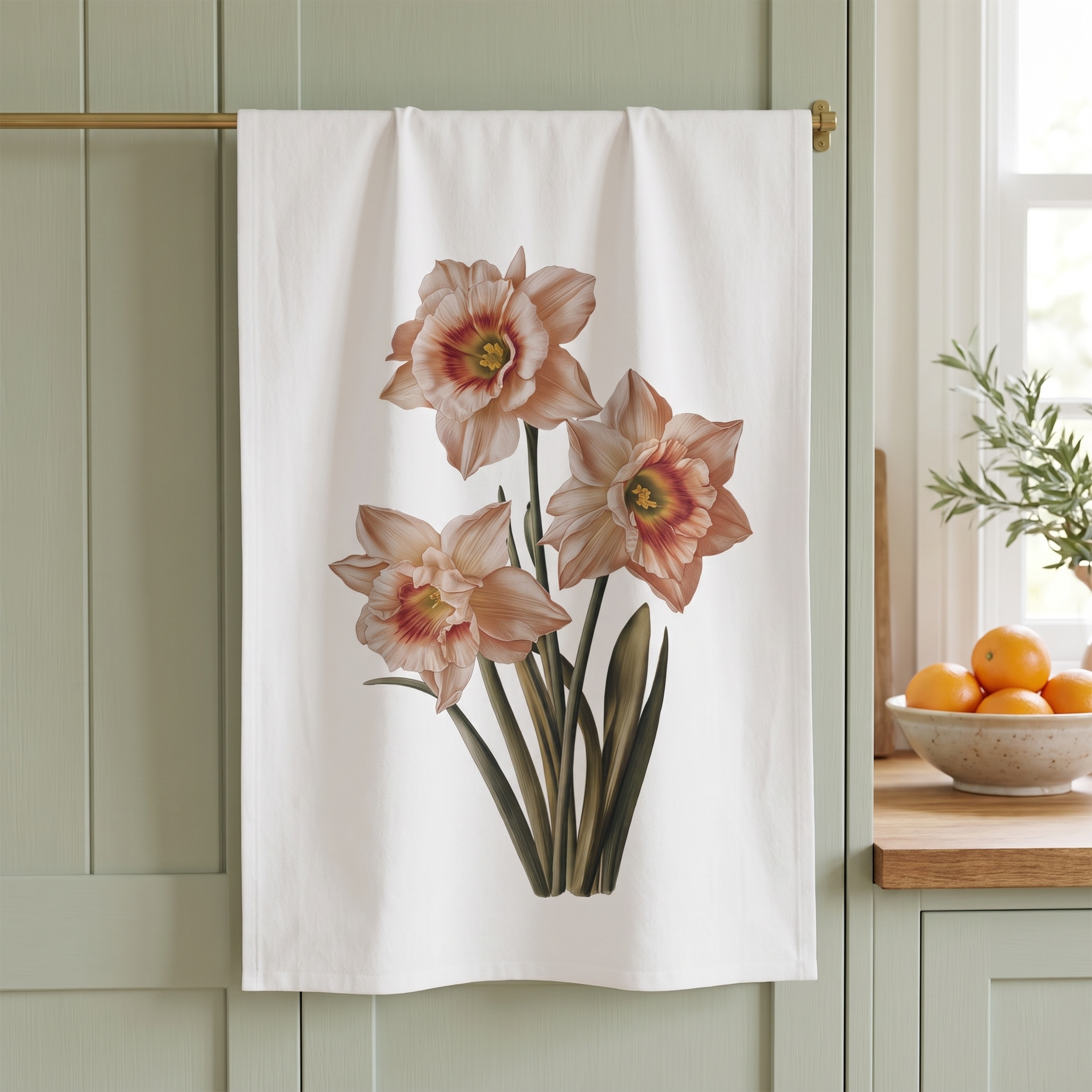 December Birth Month Flower - Narcissus Tea Towel - 100% Cotton - 28" x 28" - From our Blooming Celebration Birth Flower Collection.