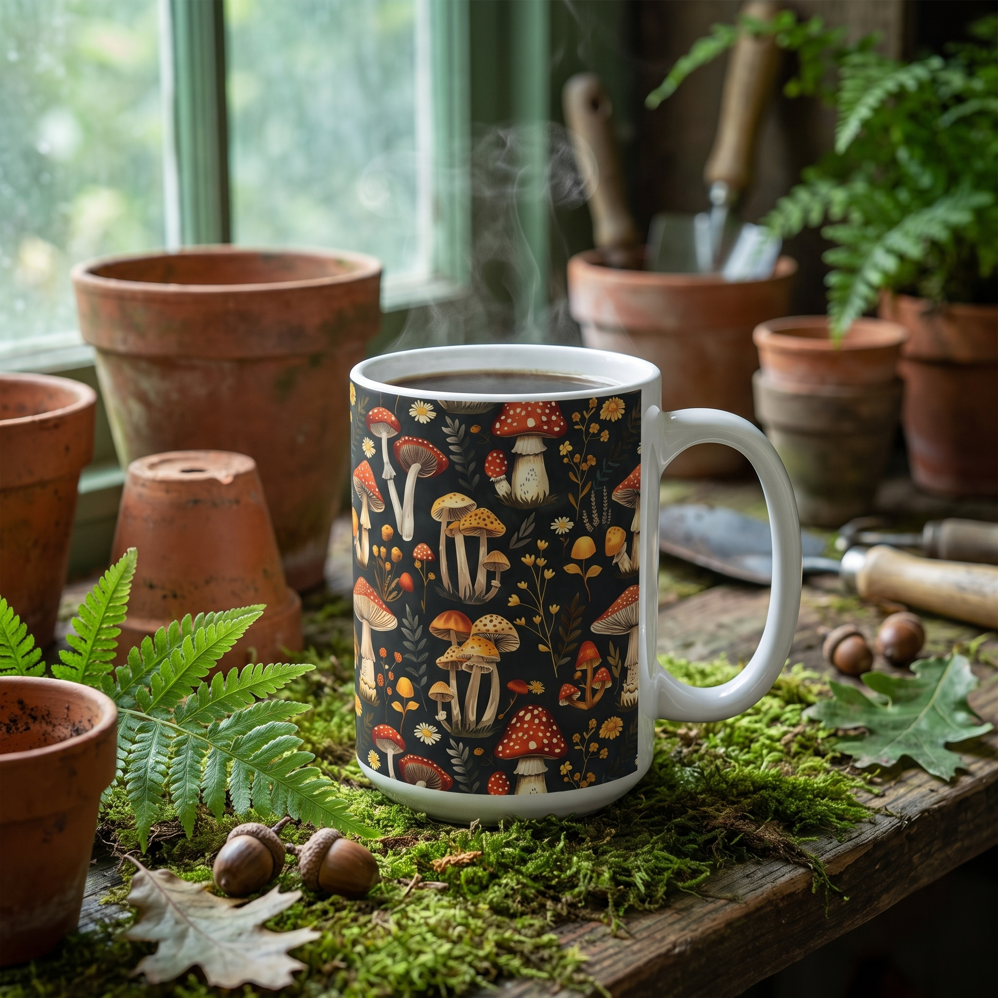Whimsical Mushroom Forest Ceramic Mug - 15 oz. - Sip into the Magic of the Mushroom Forest!