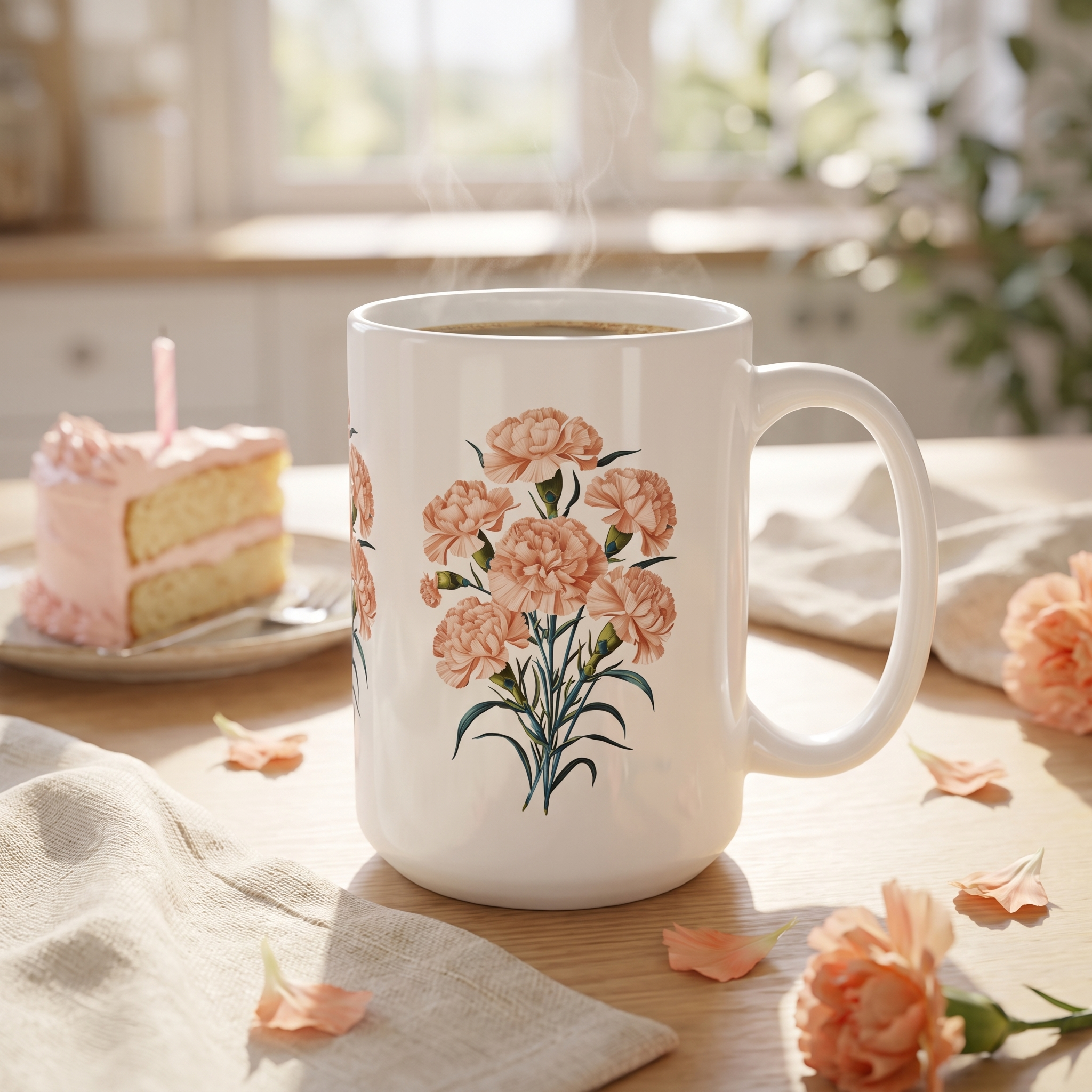 January Birth Month Flower - Carnation Ceramic Mug - 15 oz. - Celebrate January with Carnation Elegance!