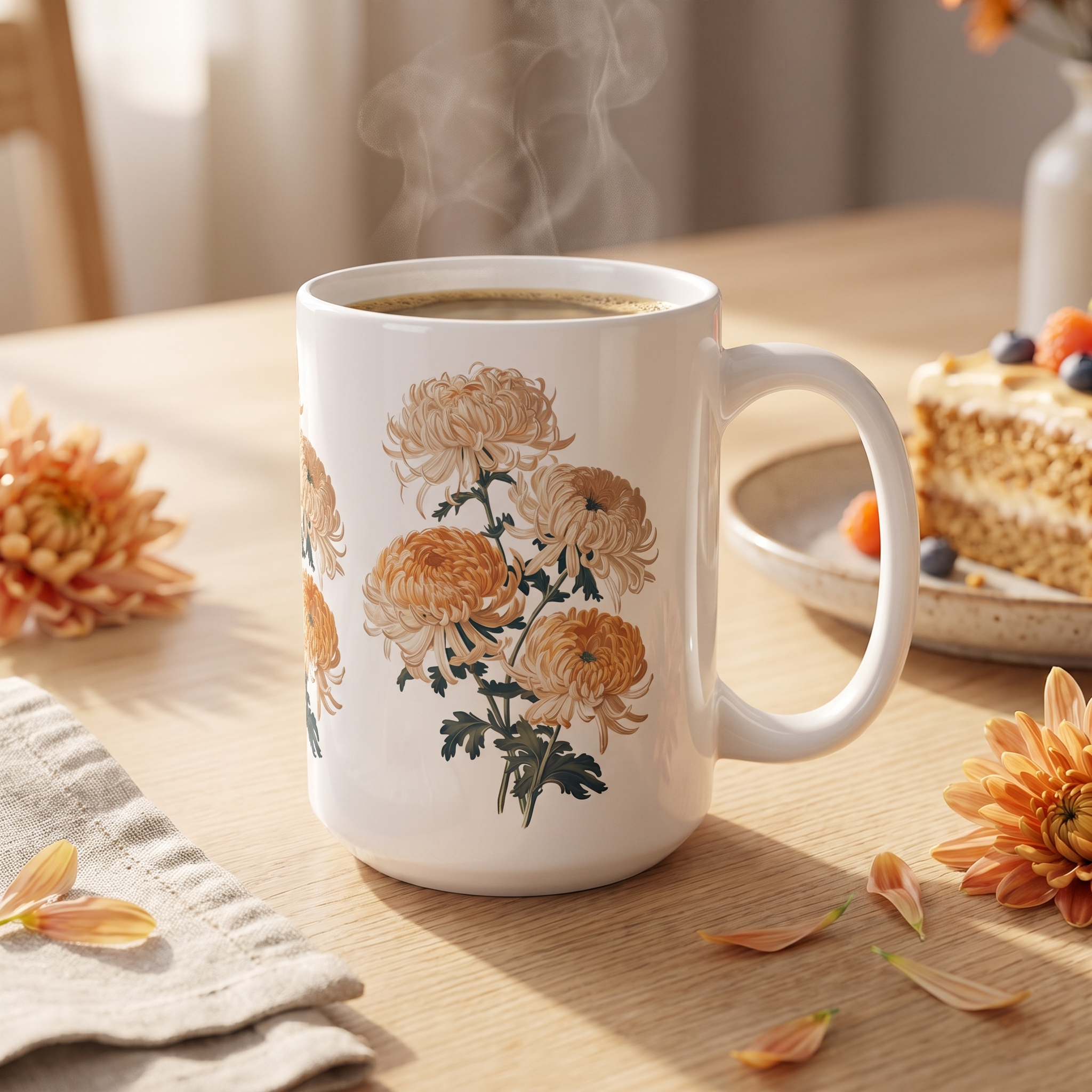 November Birth Month Flower - Chrysanthemum Ceramic Mug - 15 oz. - From our Blooming Celebrations Birth Flower Collection.