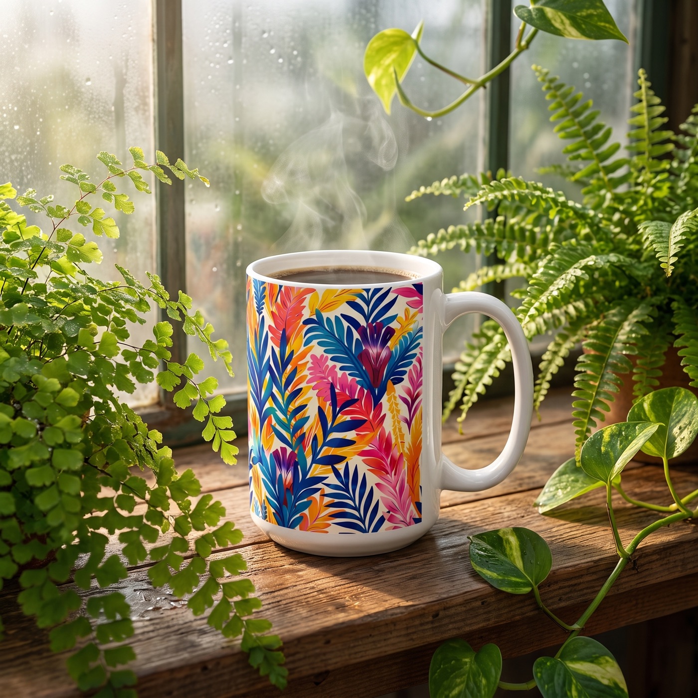 Fern-Tastic Whimsy Ceramic Mug - 15 oz. - Sip in Style with a Splash o