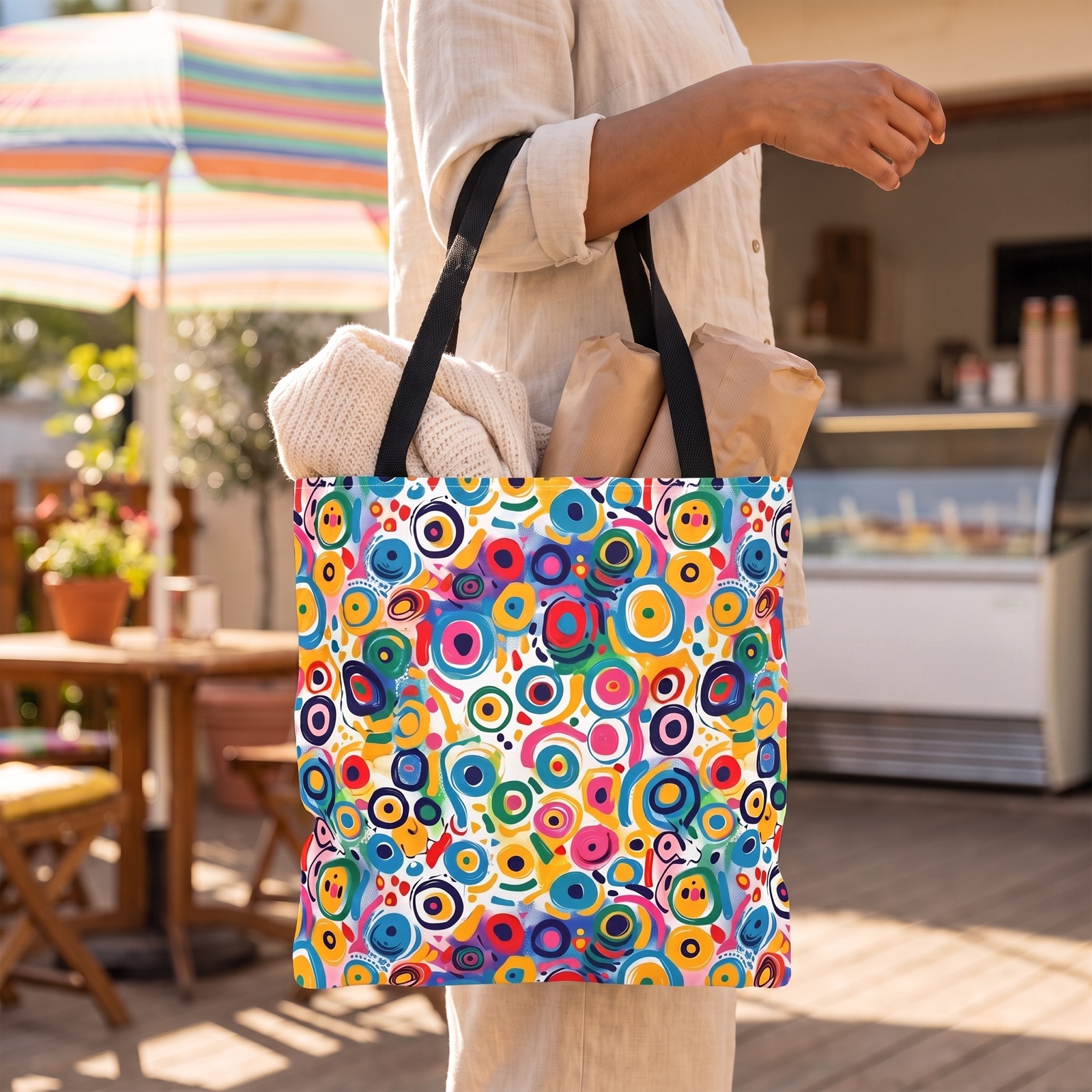 Pop Art Swirls Tote Bag - Swirl Your Way Through Life in Bold Style! Available in 3 sizes.