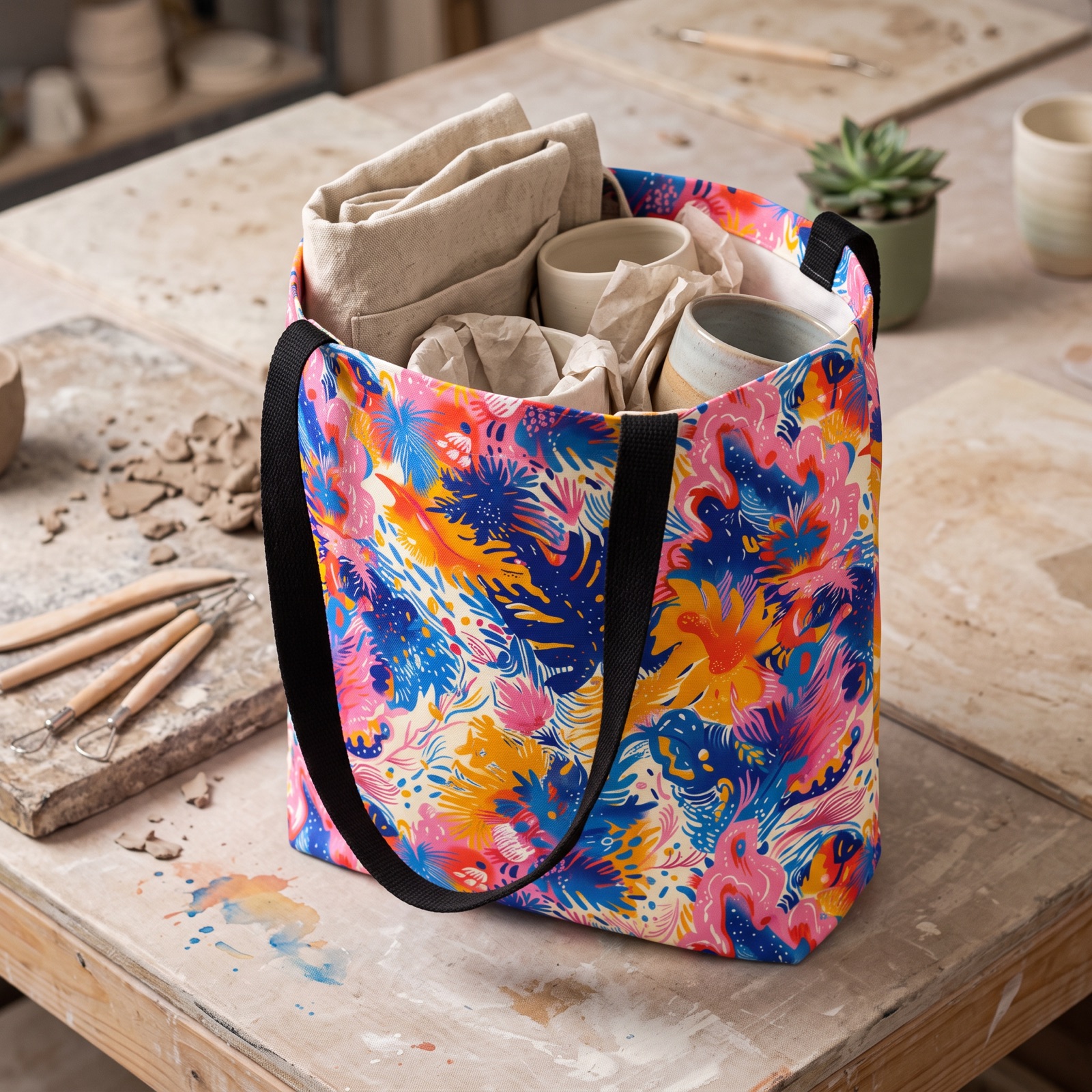 Splatter Blossom Tote Bag - Make a Splash with Every Step! Available in 3 sizes.