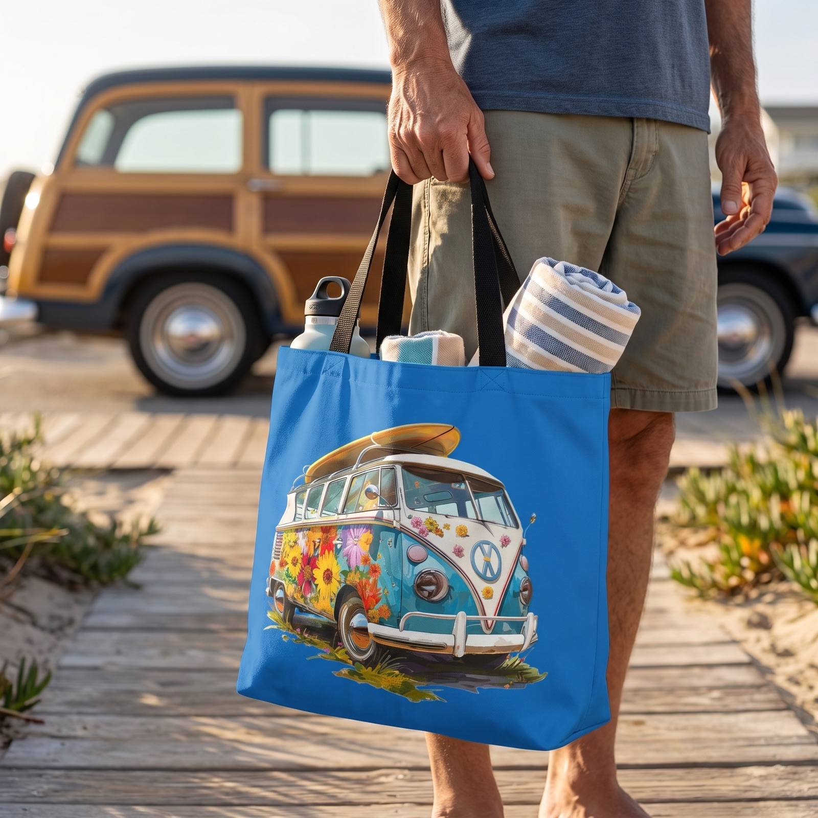 Beach Surfer Dudes & Retro Rides Tote Bag - Surf's Up! - Hang 10 and Cruise the Coast in Nostalgic Style. Available in 3 sizes.
