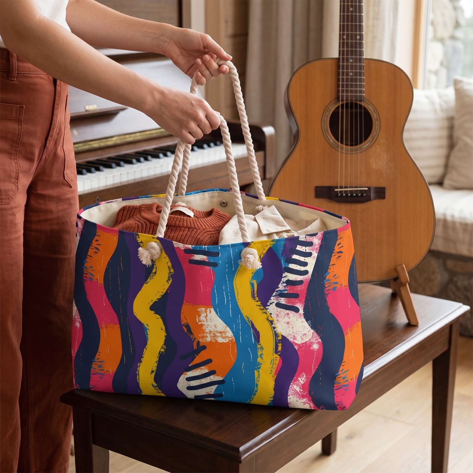 Waveform Vibes Weekender Bag - Ride the Waves of Modern Art - A Bold Statement for Your Journeys!
