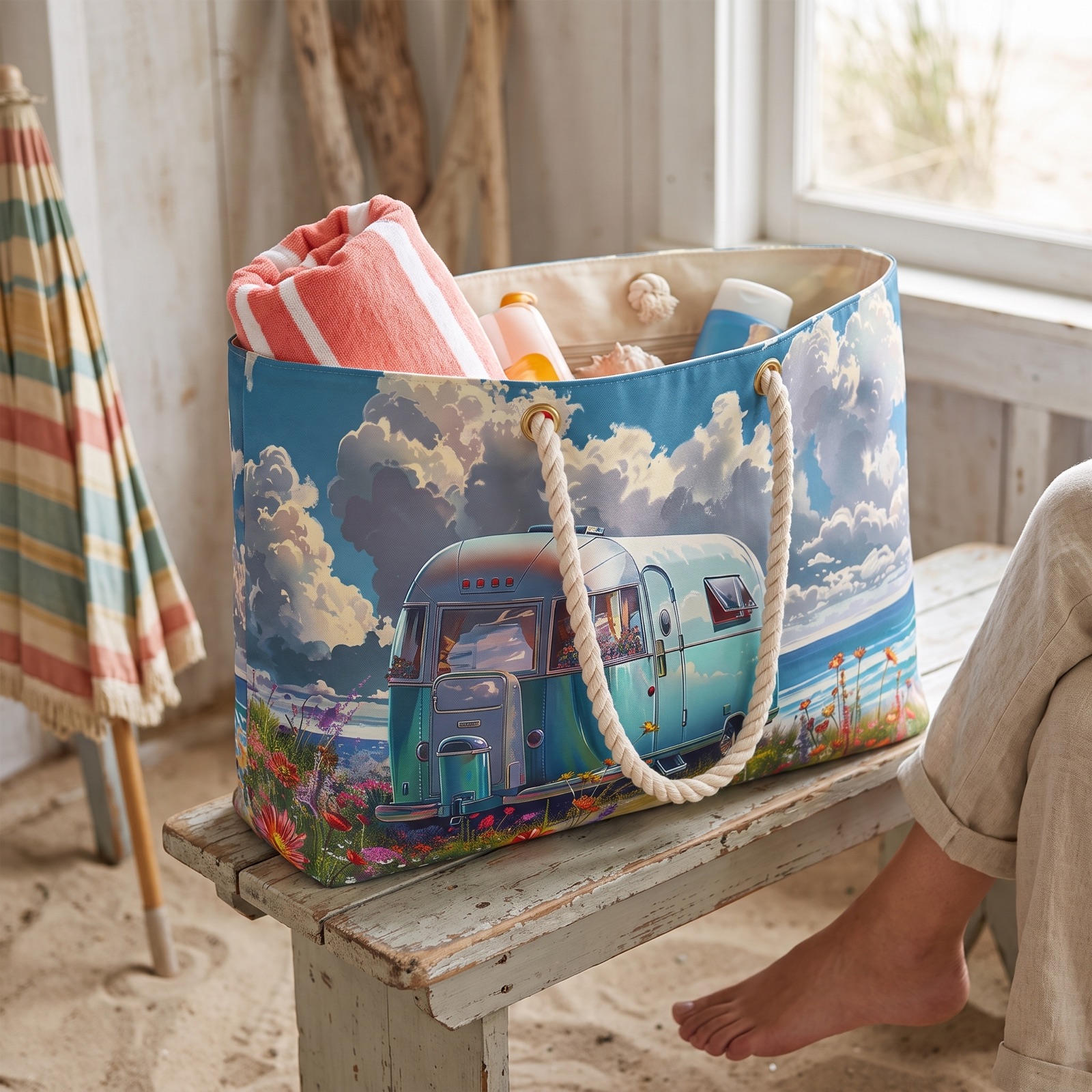 Retro Beach Bliss Weekender Bag - Roll into Nostalgia - Where Vintage Vibes Meet Coastal Bliss!